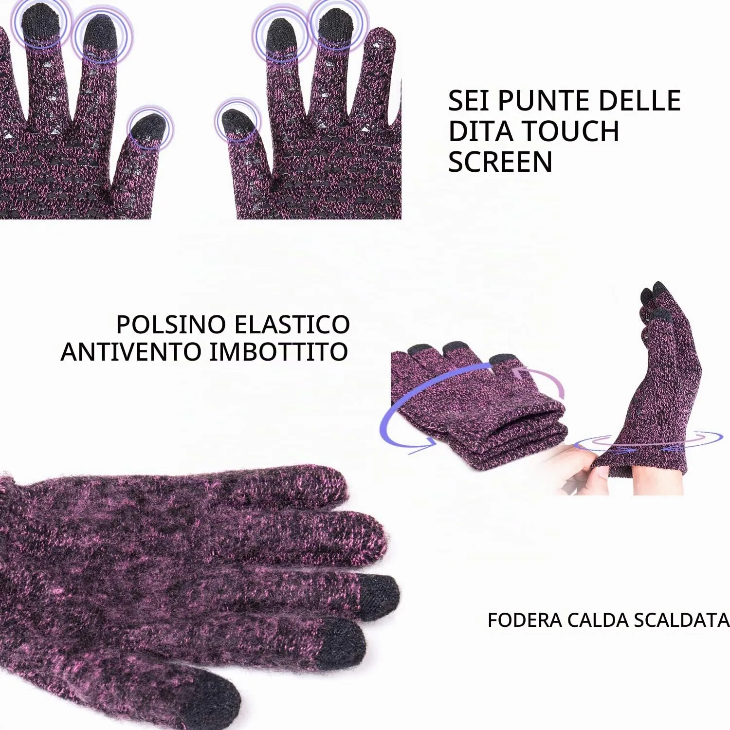TRENDOUX Guanti Donna Invernali Touchscreen Antiscivolo in Lana e Pile - Rosa, M - immagine 4