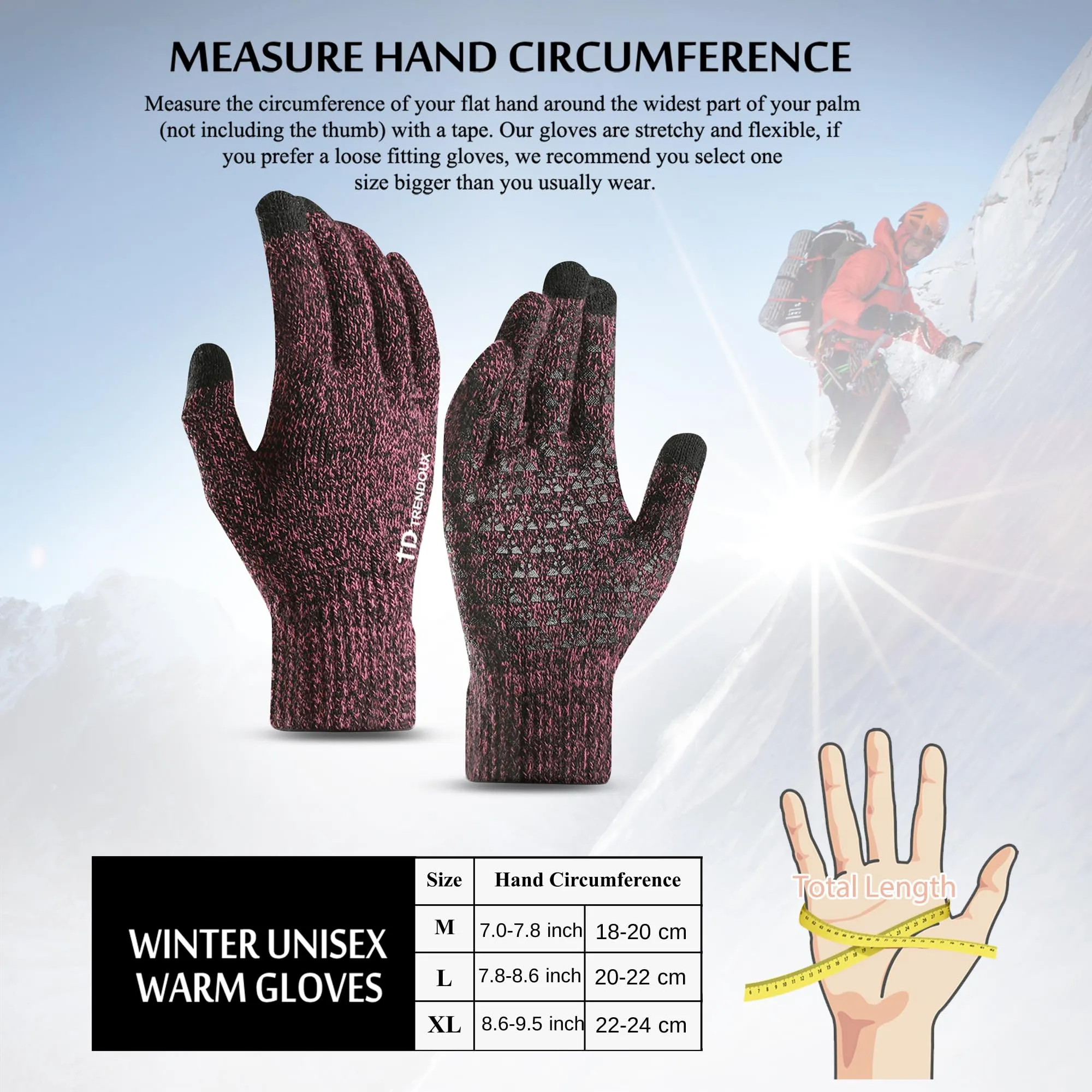 TRENDOUX Guanti Donna Invernali Touchscreen Antiscivolo in Lana e Pile - Rosa, M - immagine 5