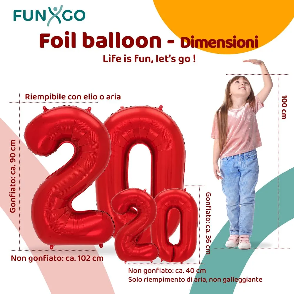 FUNXGO Palloncino Numero 20 Rosso - immagine 2