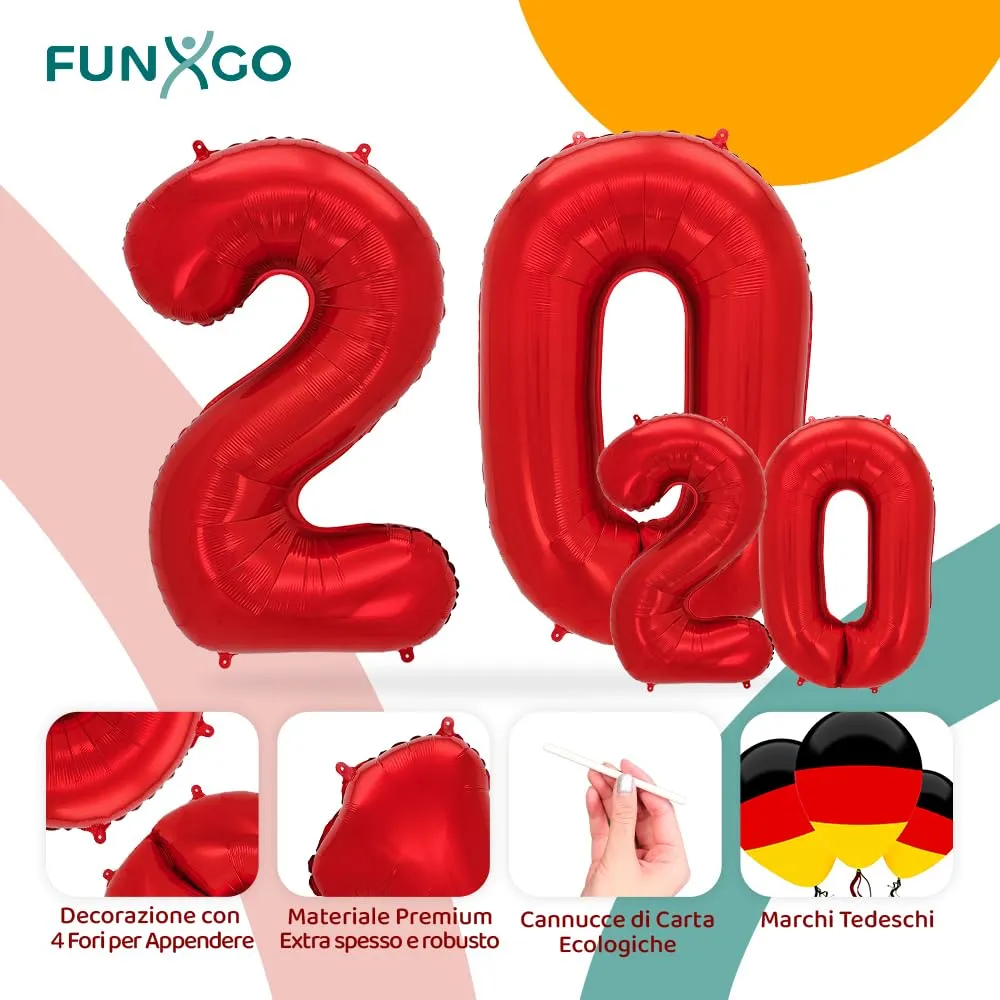 FUNXGO Palloncino Numero 20 Rosso - immagine 3