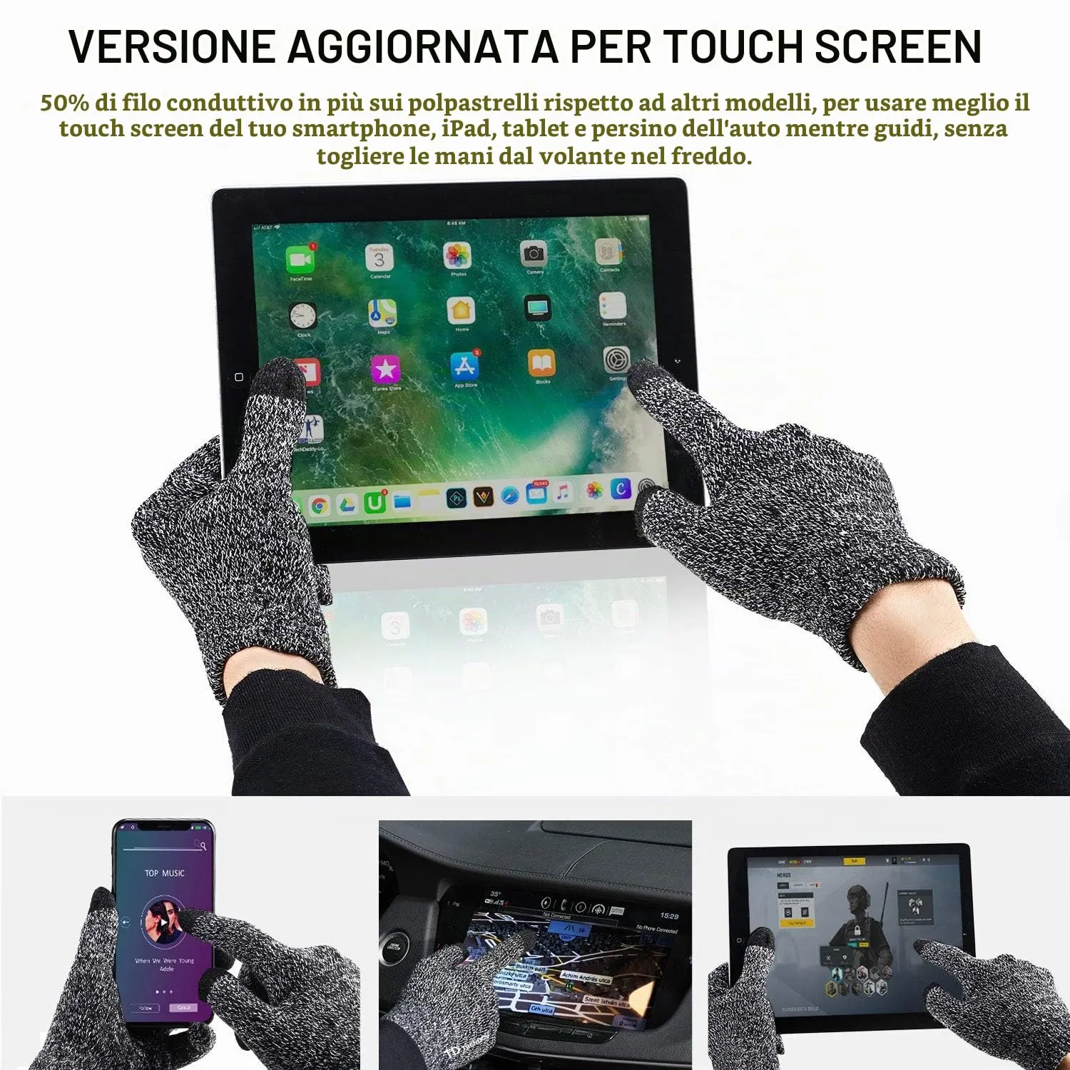 TRENDOUX Guanti Invernali Termici Antivento per Moto, Ciclismo e Sport - Nero Bianco, L - immagine 2