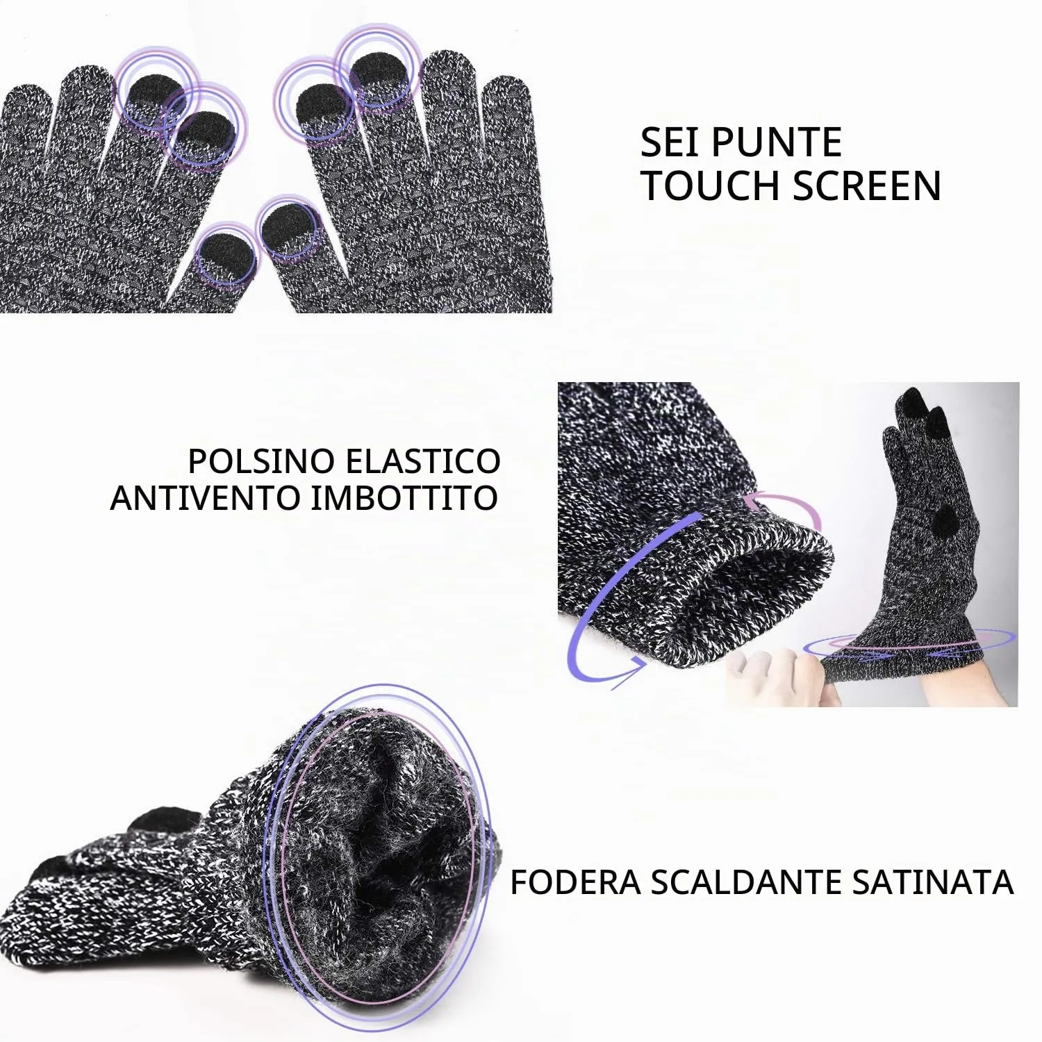 TRENDOUX Guanti Invernali Termici Antivento per Moto, Ciclismo e Sport - Nero Bianco, L - immagine 4