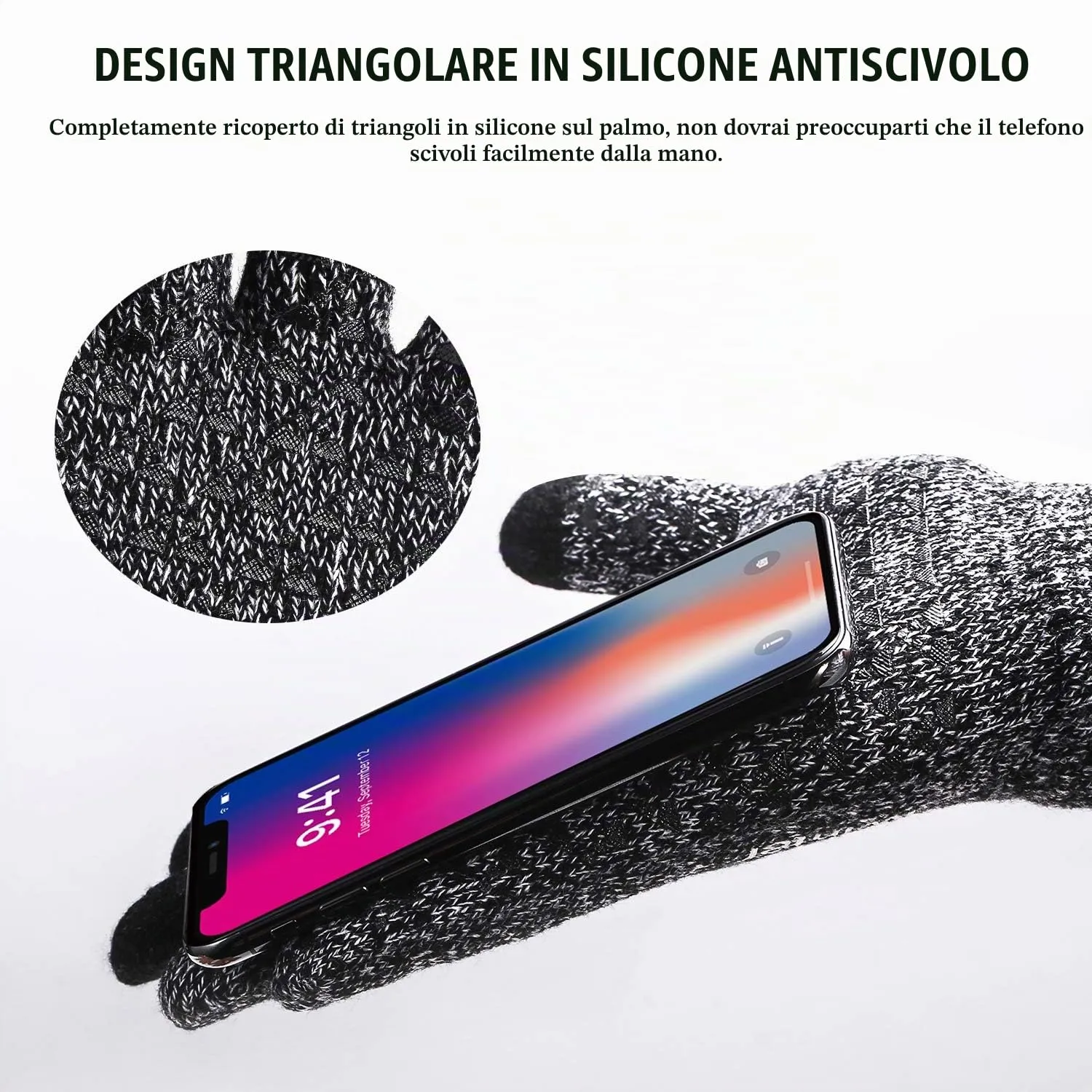 TRENDOUX Guanti Touch Screen Invernali Termici Antiscivolo per Uomo e Donna, Nero Bianco, M - immagine 3