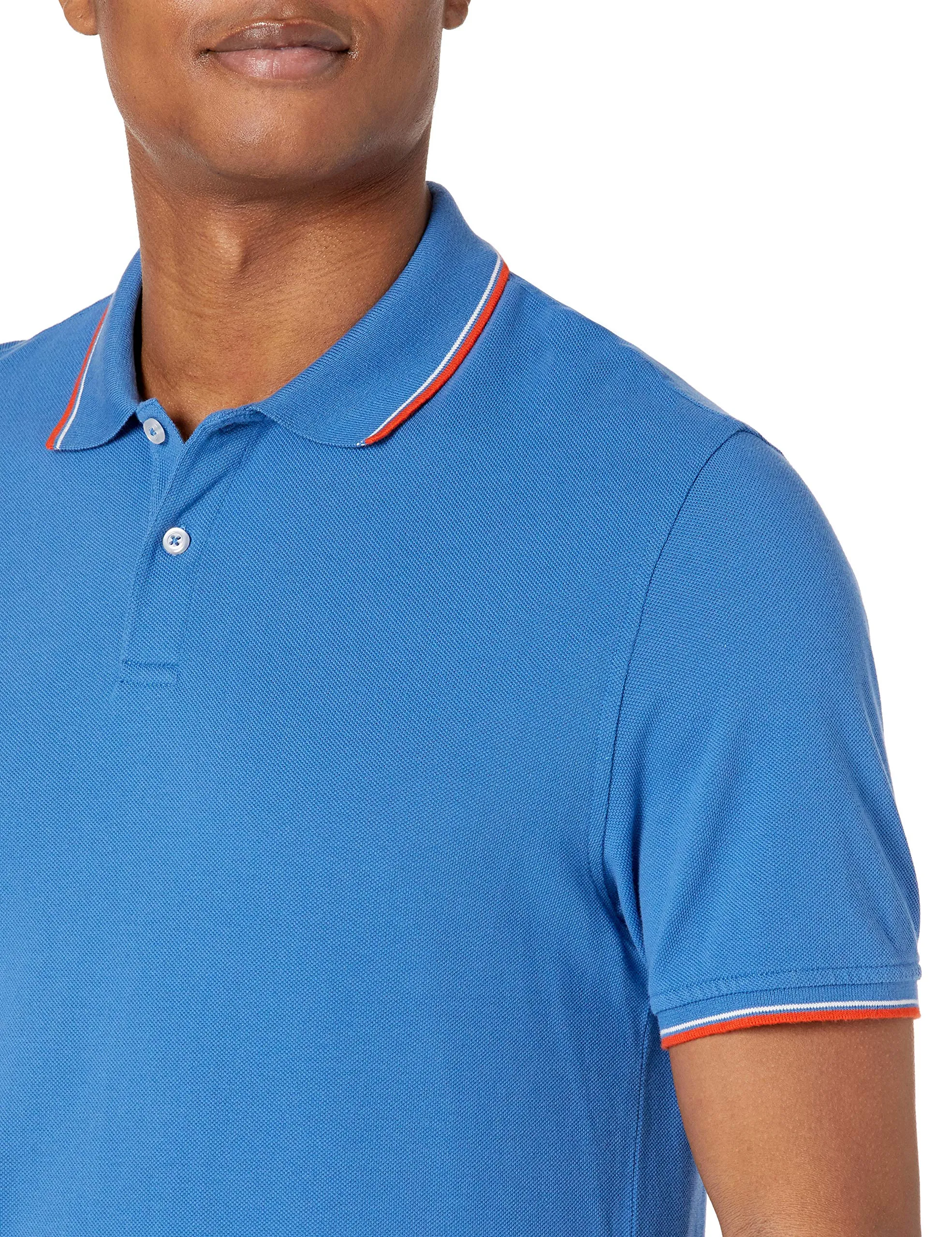 Amazon Essentials Men's Slim-Fit Cotton Piqué Polo, Blu Thin Stripe, S - immagine 5