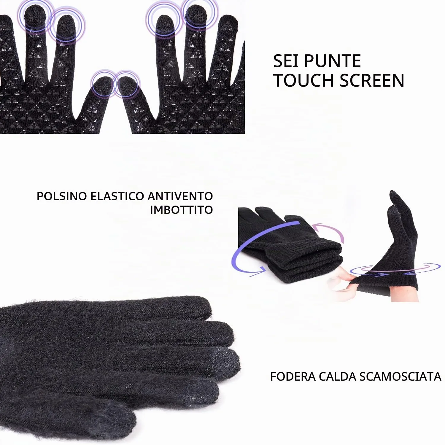 TRENDOUX Guanti Touchscreen Invernali Termici Antiscivolo - Nero L - immagine 4