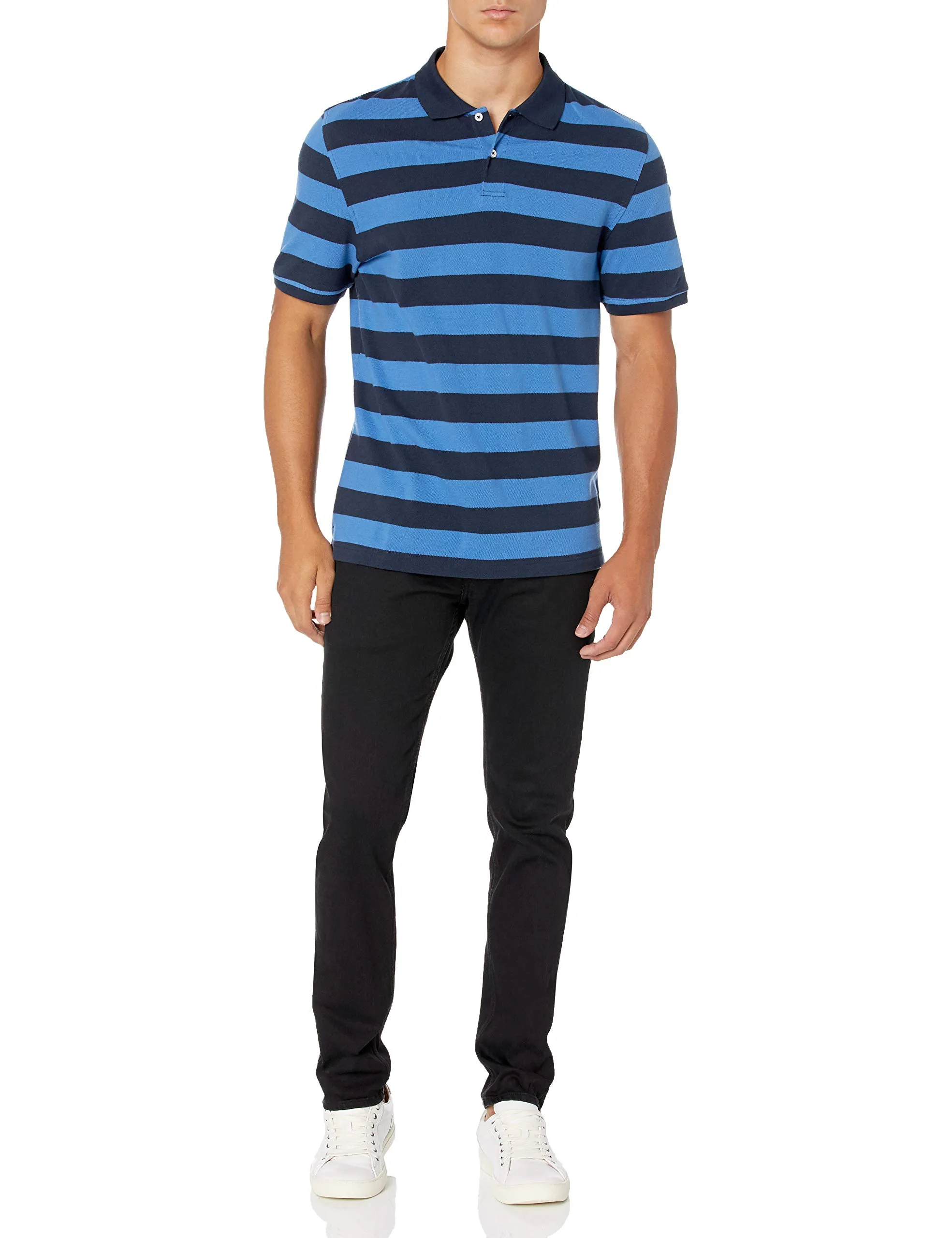 Amazon Essentials Polo in Piqué di Cotone Slim Uomo, Nero Blu Righe da Rugby, XL - immagine 5