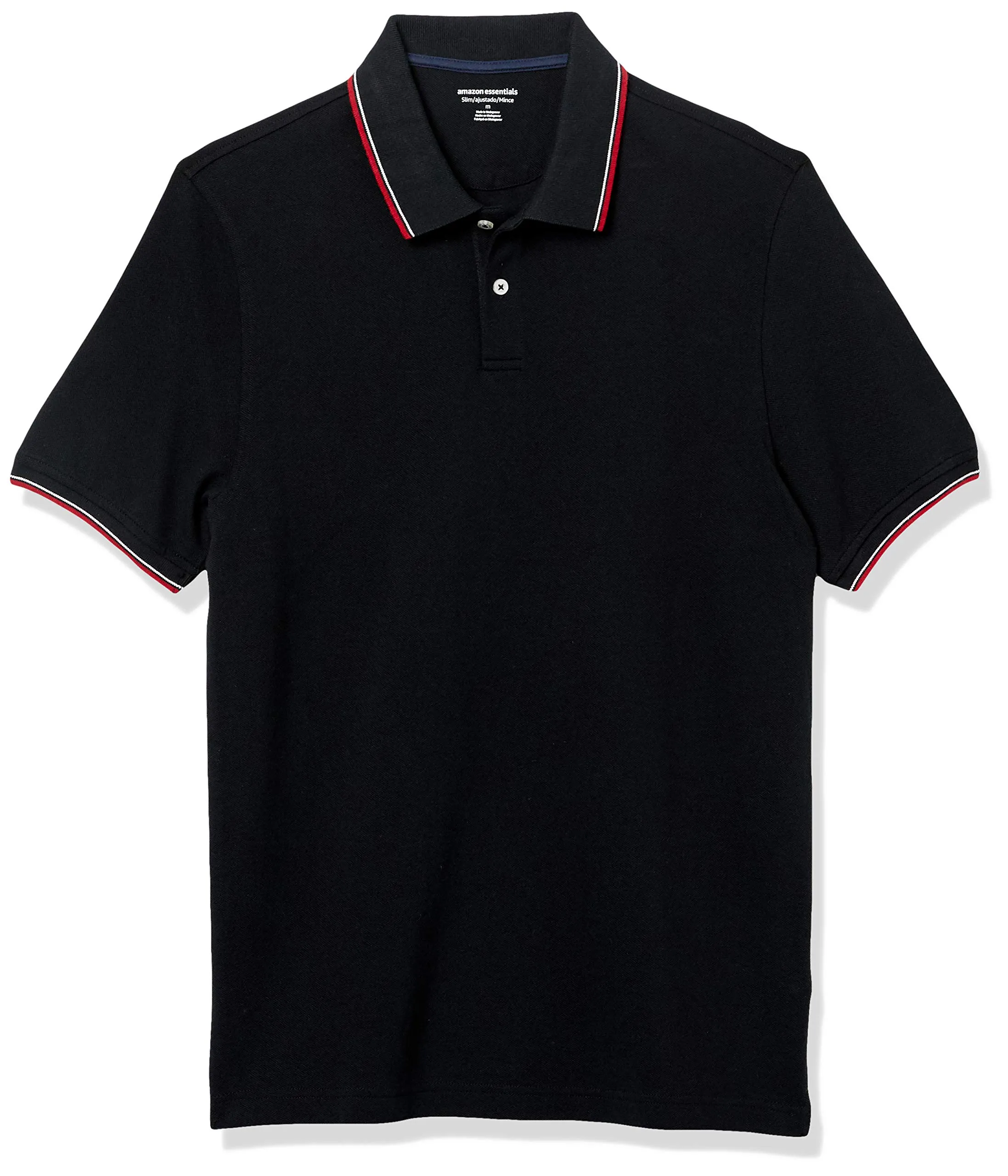 Amazon Essentials Men's Slim-Fit Cotton Piqué Polo, Nero Thin Stripe, S - immagine 1