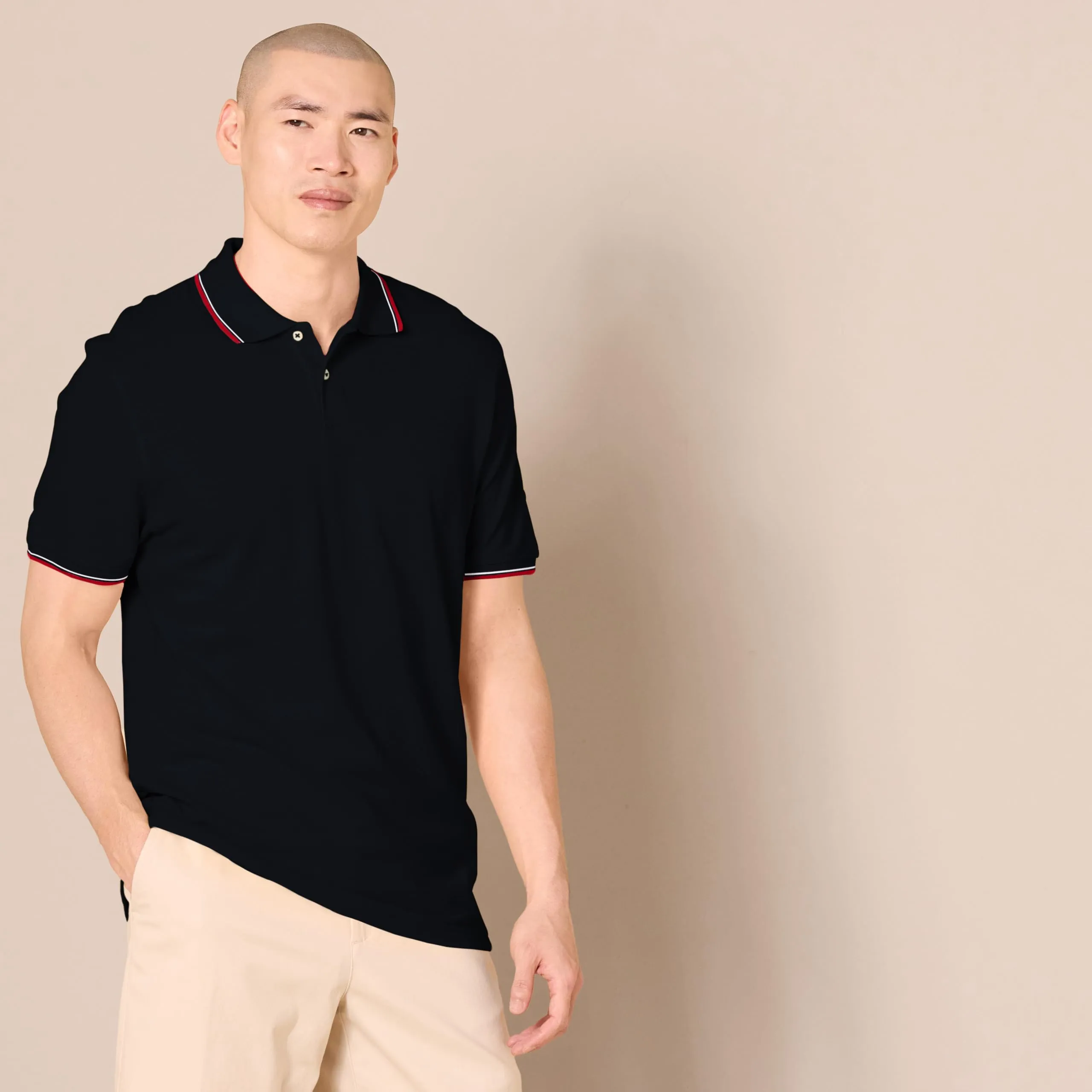 Amazon Essentials Men's Slim-Fit Cotton Piqué Polo, Nero Thin Stripe, S - immagine 3