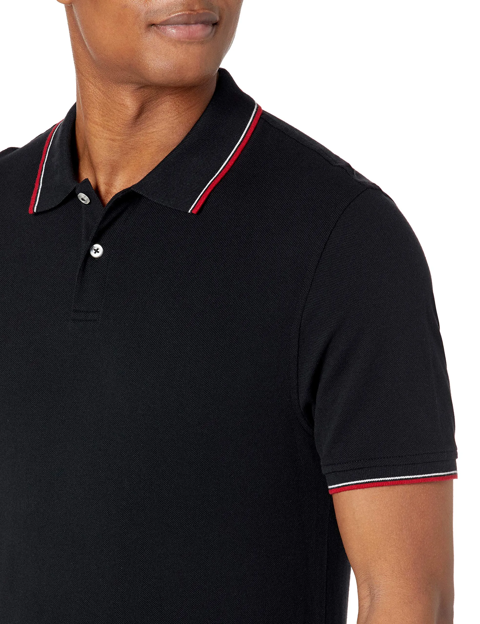Amazon Essentials Men's Slim-Fit Cotton Piqué Polo, Nero Thin Stripe, S - immagine 5
