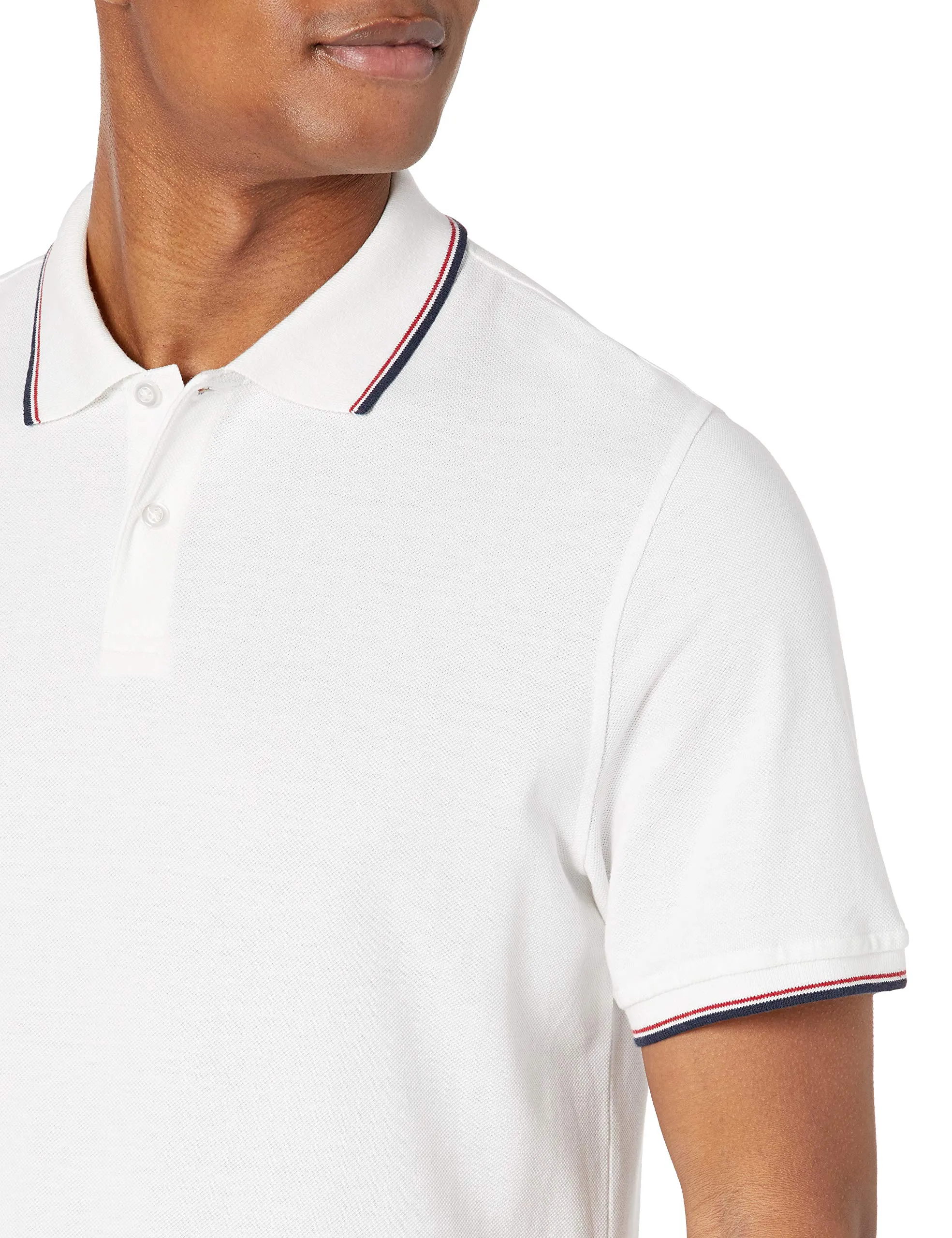 Amazon Essentials Men's Slim-Fit Cotton Piqué Polo, Bianco Thin Stripe, XS - immagine 5