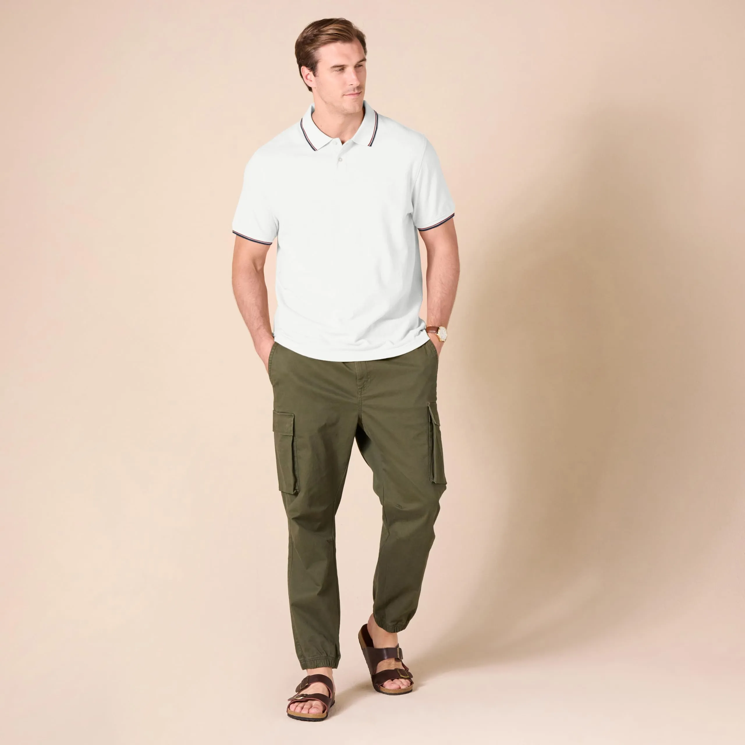 Amazon Essentials Men's Slim-Fit Cotton Piqué Polo, Bianco Thin Stripe, XS - immagine 8