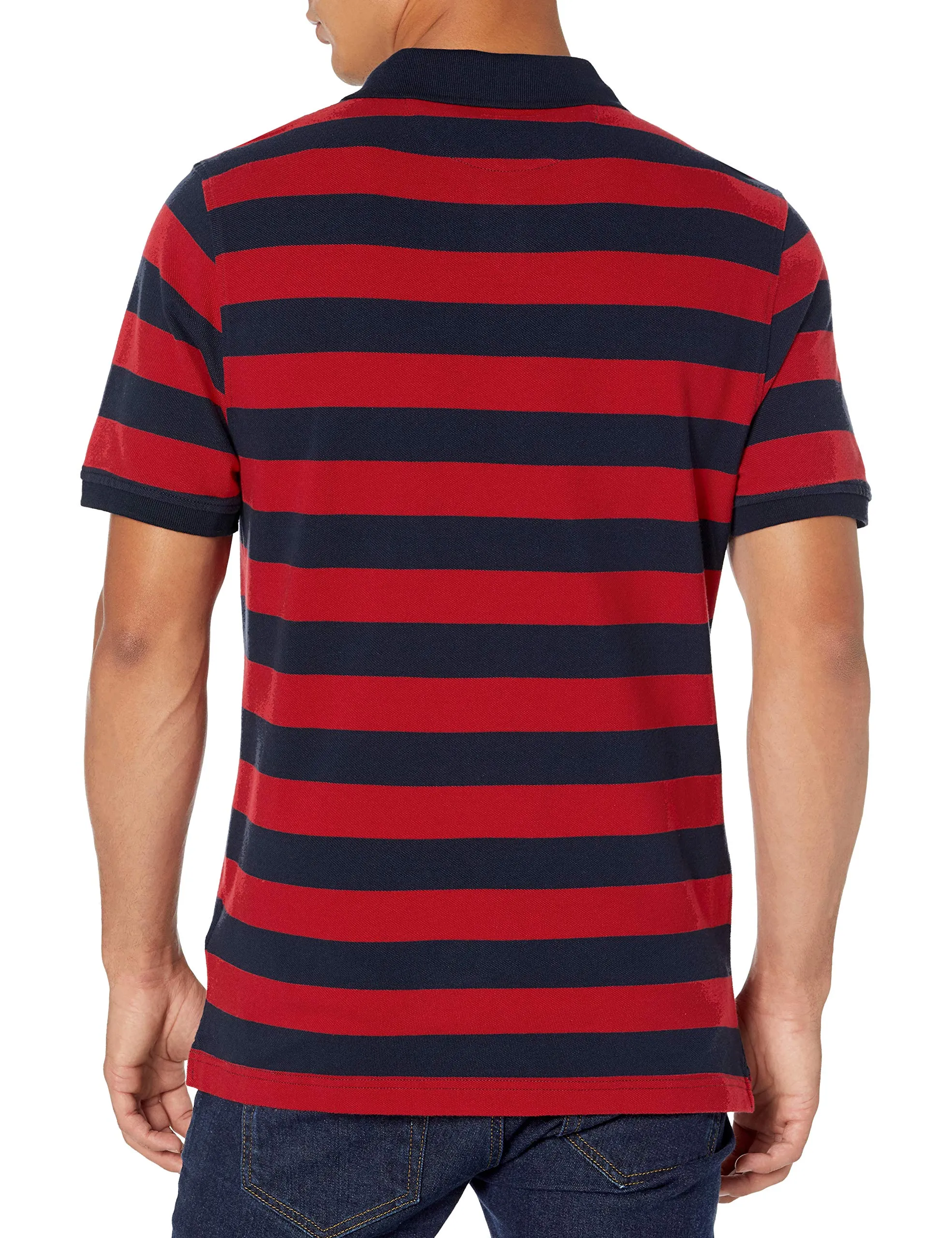 Amazon Essentials Polo in Piqué di Cotone Slim Uomo, Blu Marino Rosso Righe da Rugby, S - immagine 4