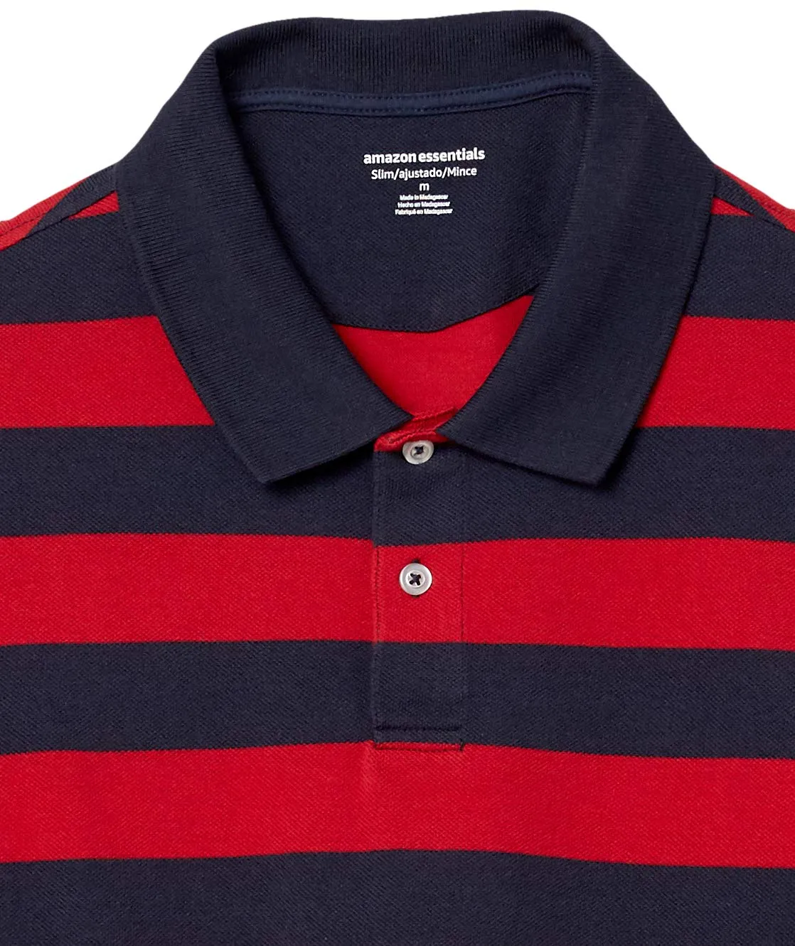 Amazon Essentials Polo in Piqué di Cotone Slim Uomo, Blu Marino Rosso Righe da Rugby, S - immagine 7