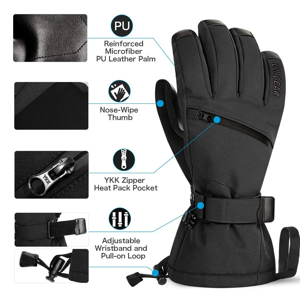 Unigear Guanti Sci e Snowboard Uomo Donna Termici Impermeabili Antiscivolo, Nero, S - immagine 6