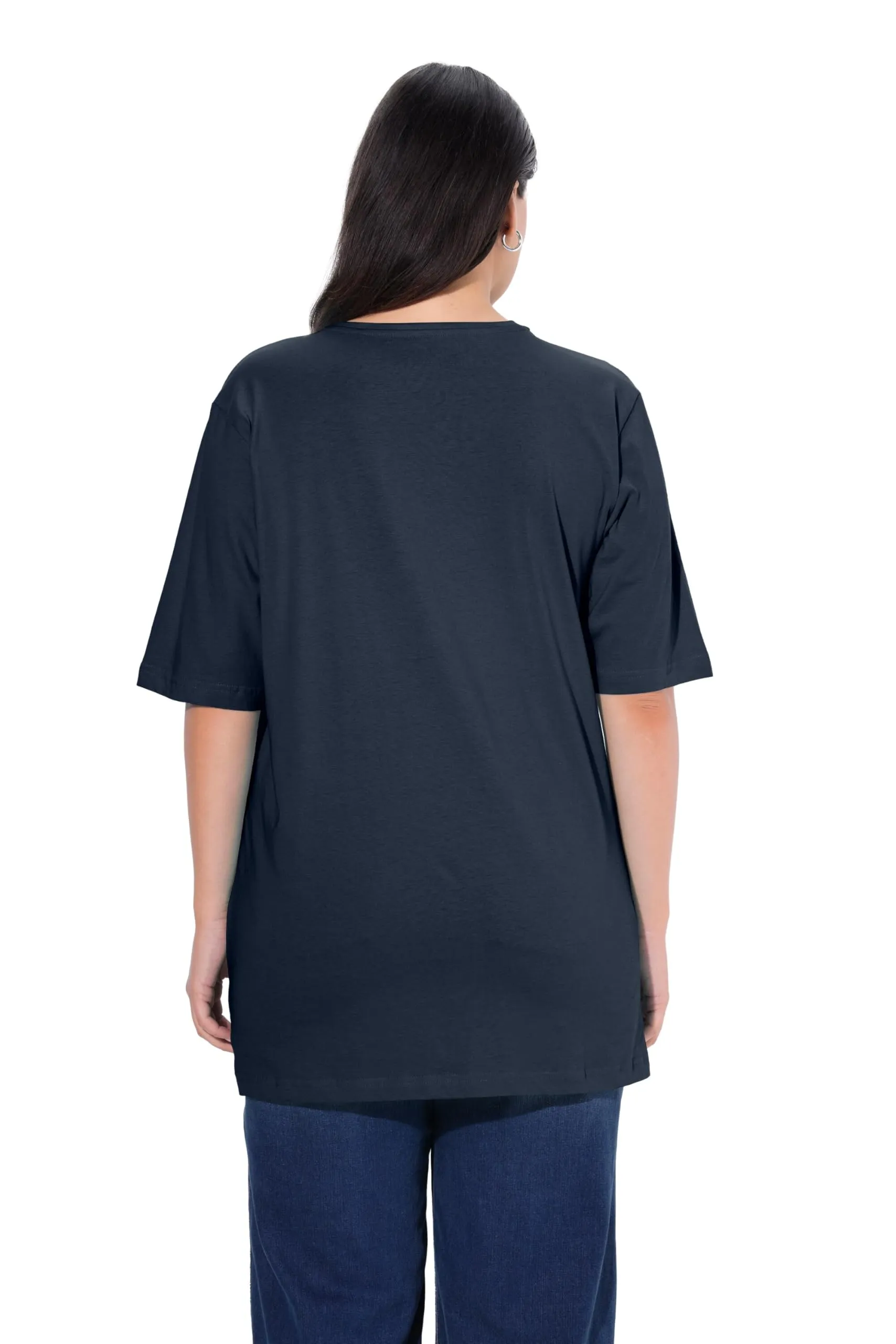 Ulla Popken Maglietta Basic Scollo a V Mezza Manica Donna, Blu Nero, 48-50 - immagine 2