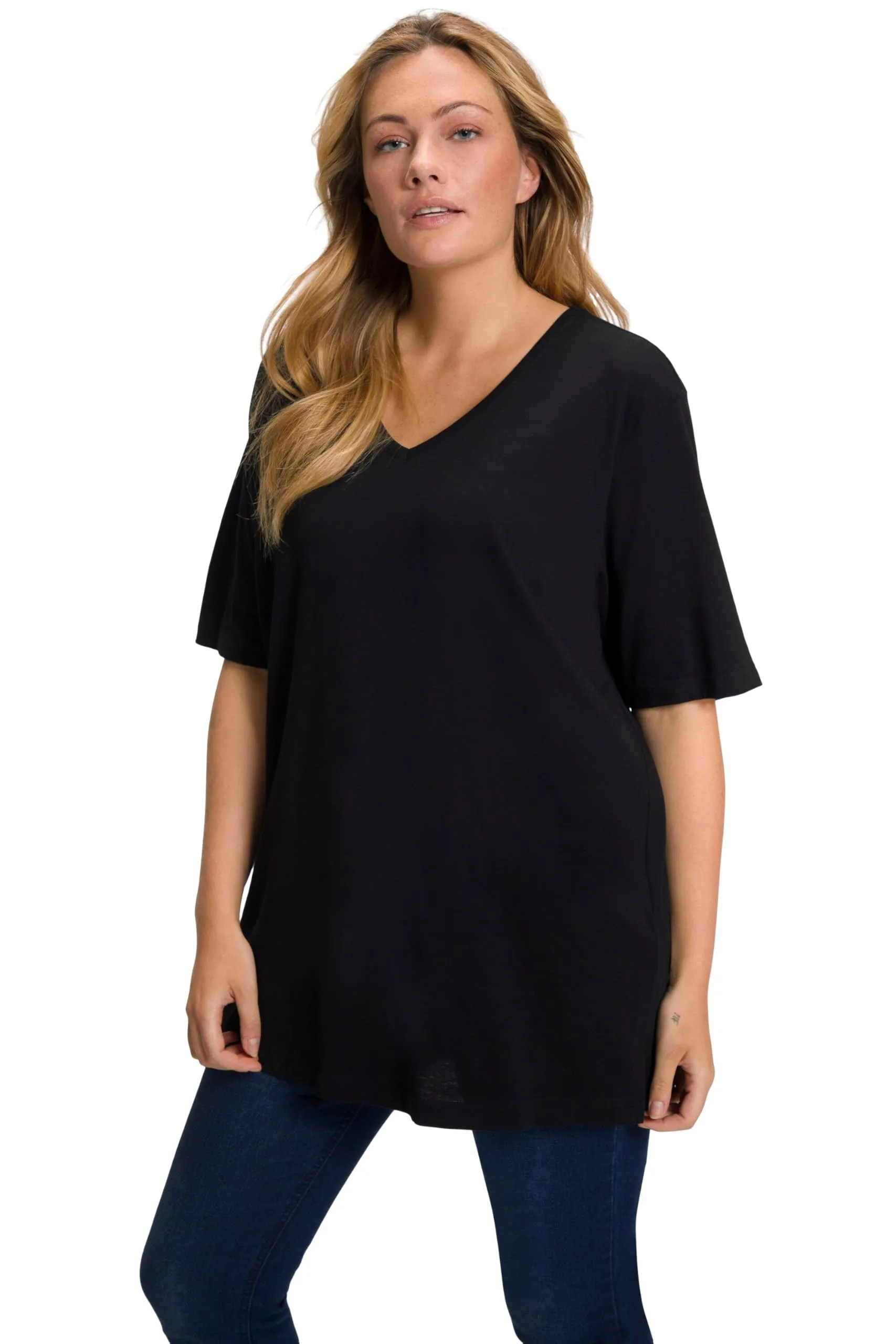 Ulla Popken Maglietta Basic Scollo a V Mezza Manica Nero 56-58 - immagine 1