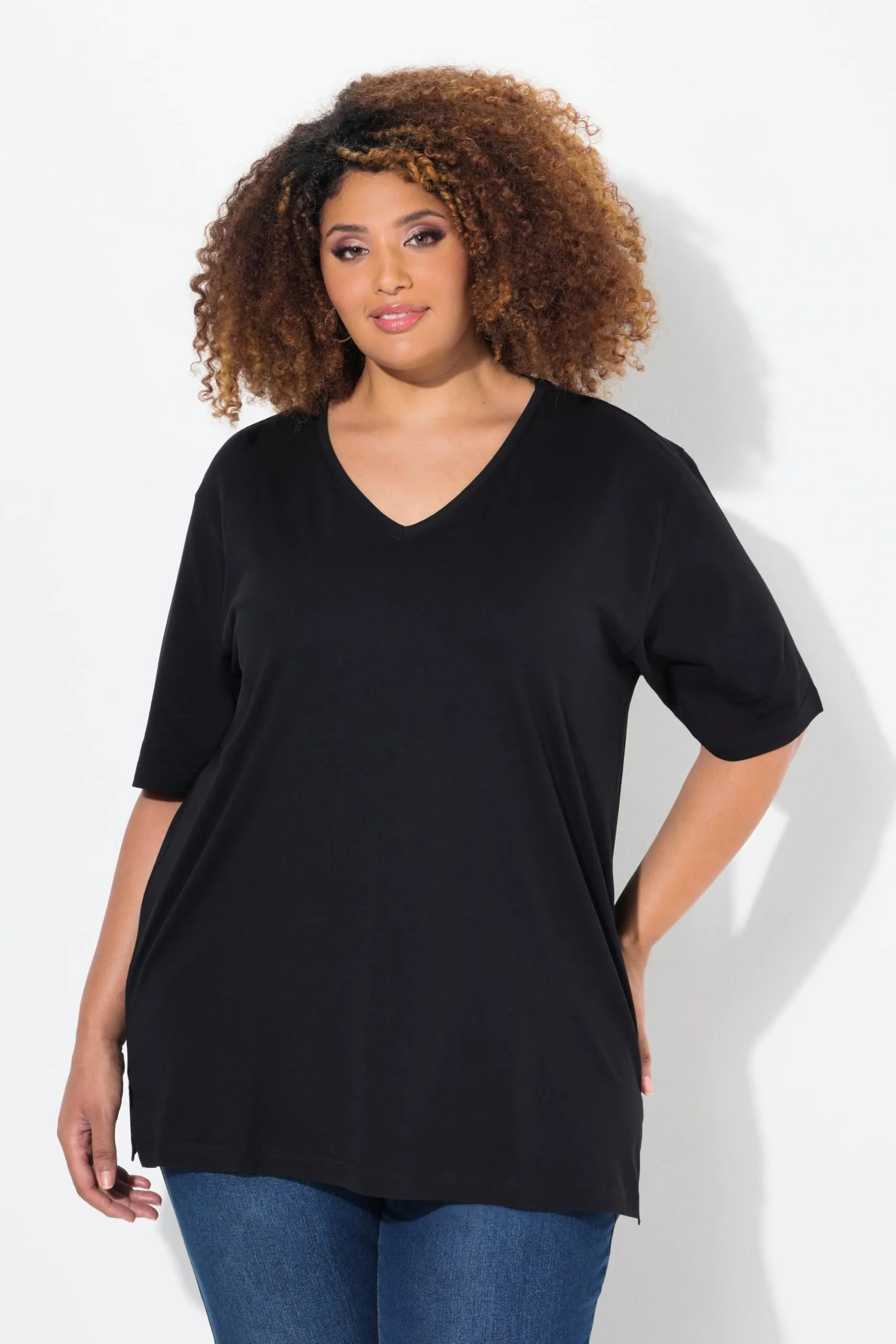 Ulla Popken Maglietta Basic Scollo a V Mezza Manica Nero 56-58 - immagine 5