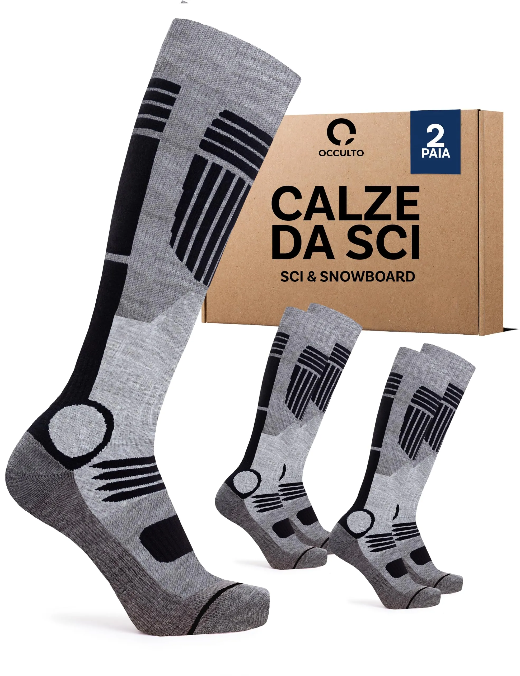 Occulto Calze da Sci Uomo Felix, 2 Paia, Nero, 43-46 - immagine 1