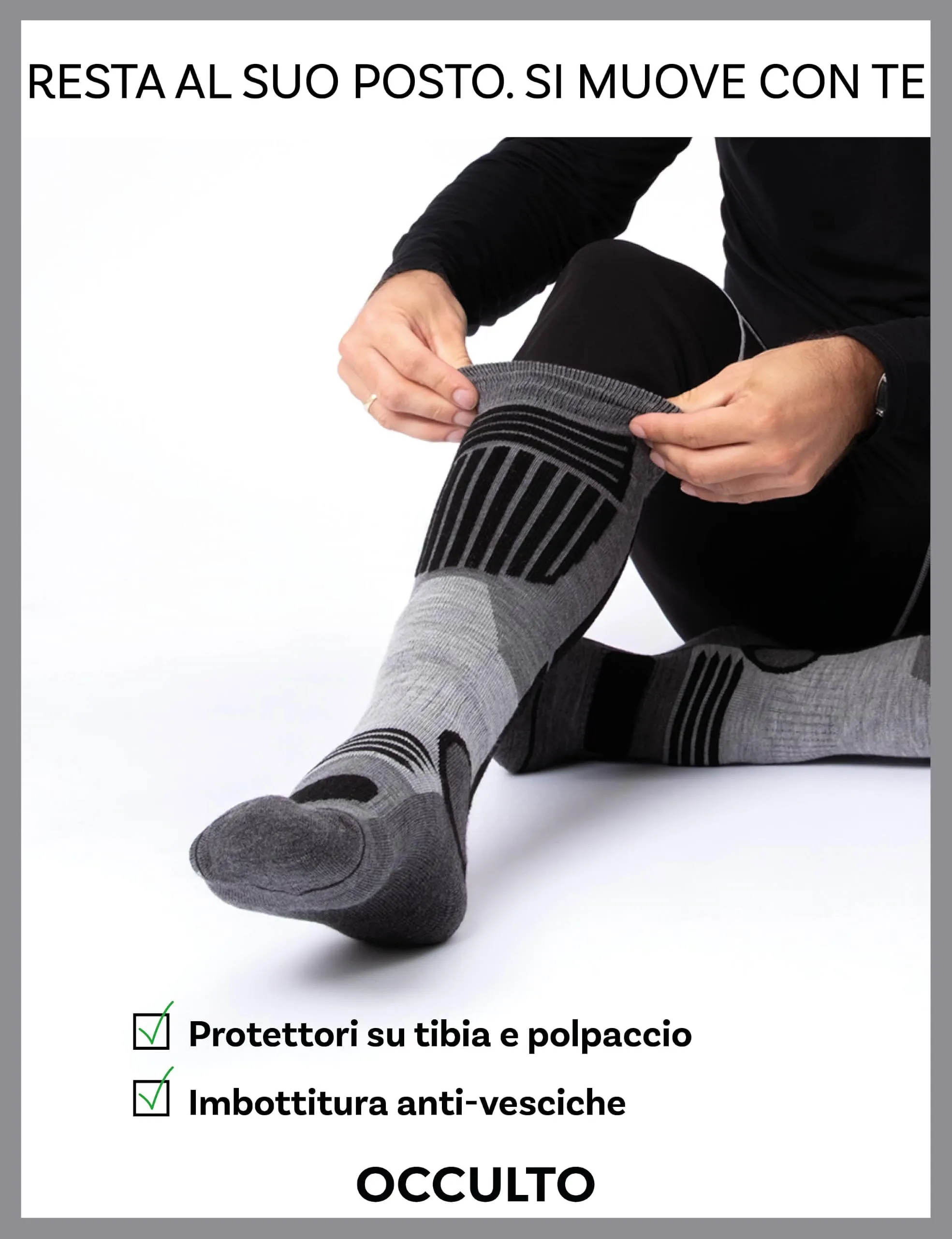 Occulto Calze da Sci Uomo Felix, 2 Paia, Nero, 39-42 - immagine 4