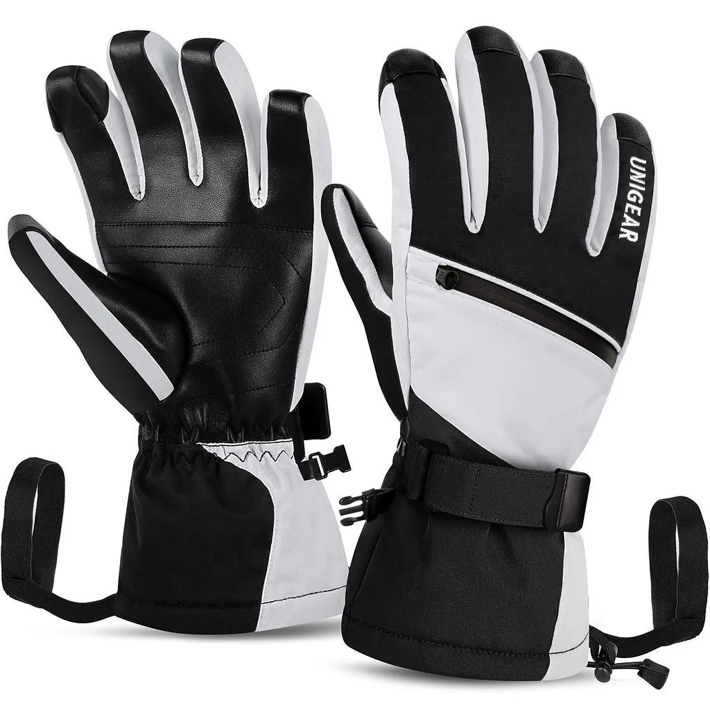 Unigear Guanti Sci e Snowboard Termici Impermeabili per Uomo e Donna, Nero-Bianco, S - immagine 1