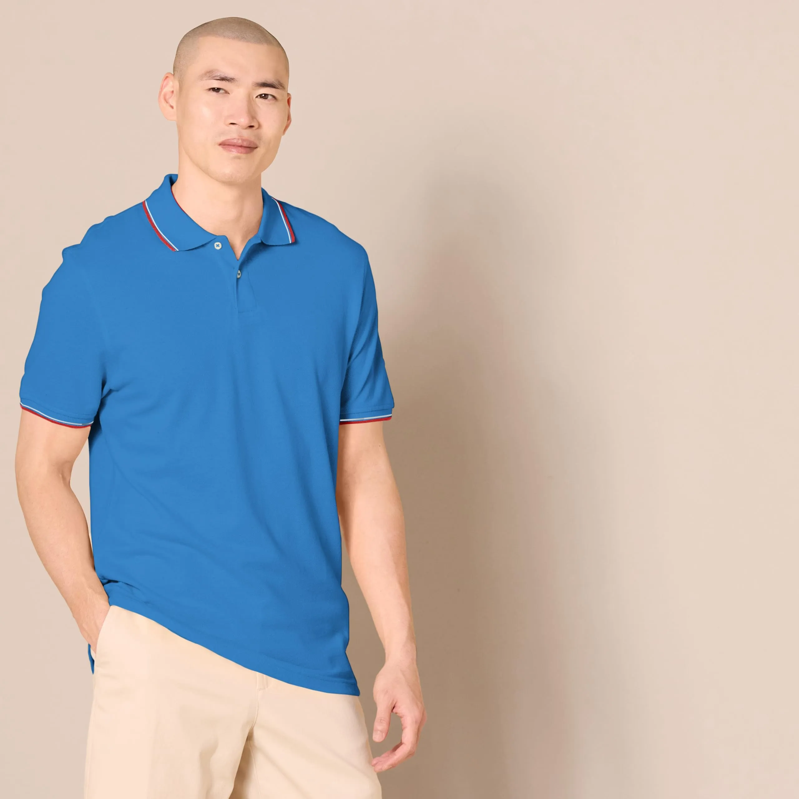 Amazon Essentials Men's Slim-Fit Cotton Piqué Polo, Blu Thin Stripe, L - immagine 3