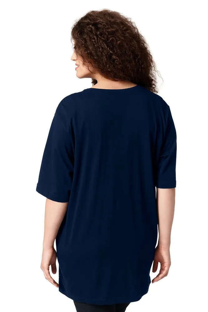 Ulla Popken Maglietta Basic Scollo a V Mezza Manica Donna, Blu Nero, 52-54 - immagine 6