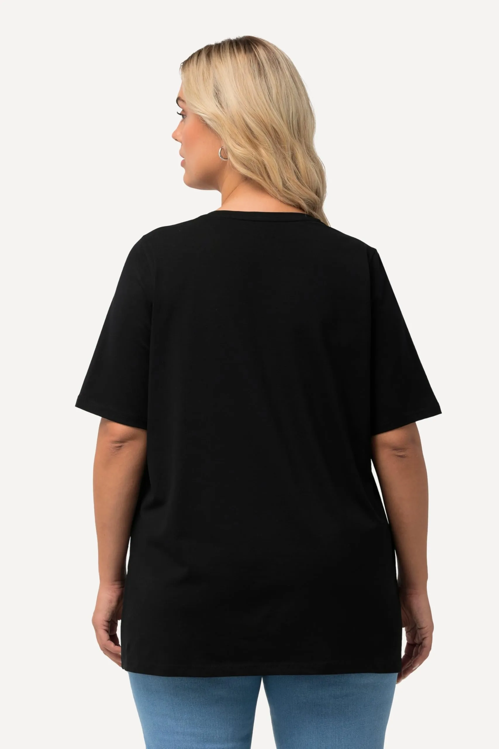 Ulla Popken Maglietta Basic Scollo a V Rilassata a Mezza Manica T-Shirt Donna Nero 72-74 - immagine 6