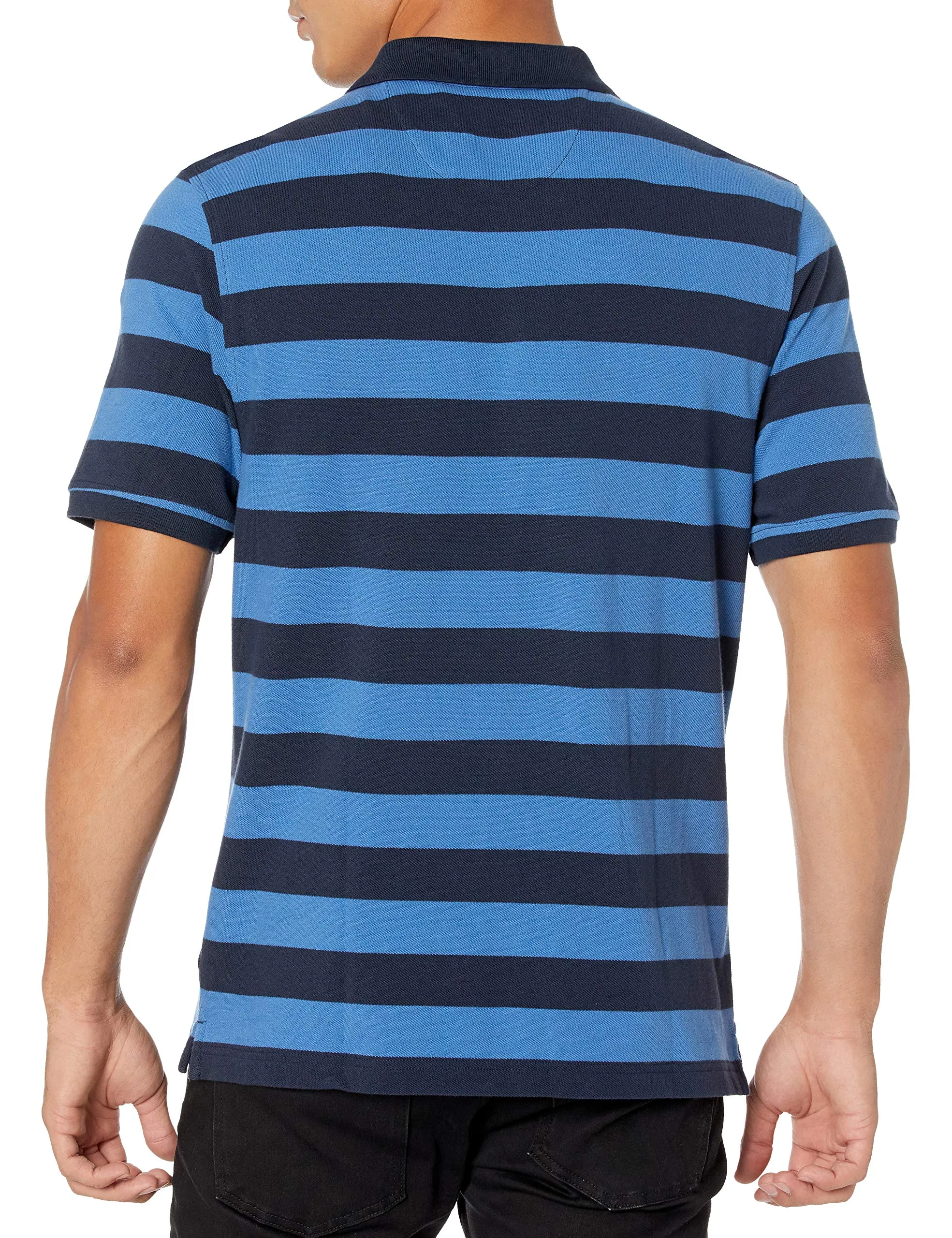 Amazon Essentials Men's Slim-Fit Cotton Piqué Polo, Navy Blue Rugby Stripes, L - immagine 3