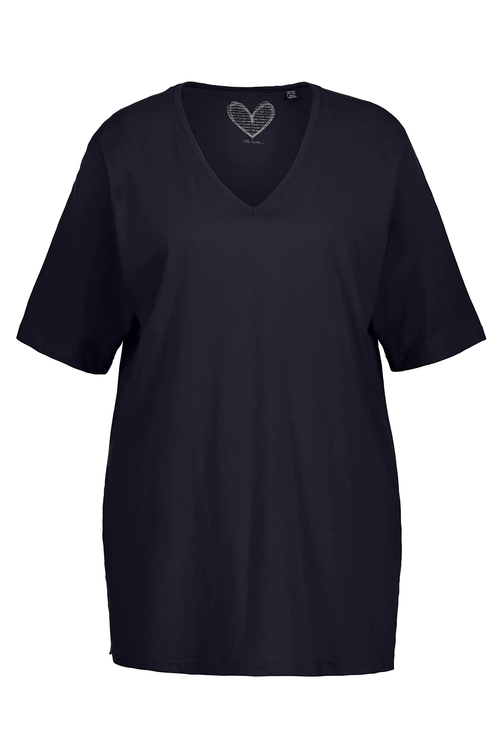 Ulla Popken Maglietta Basic Scollo a V Mezza Manica Donna, Blu Nero, 68-70 - immagine 4
