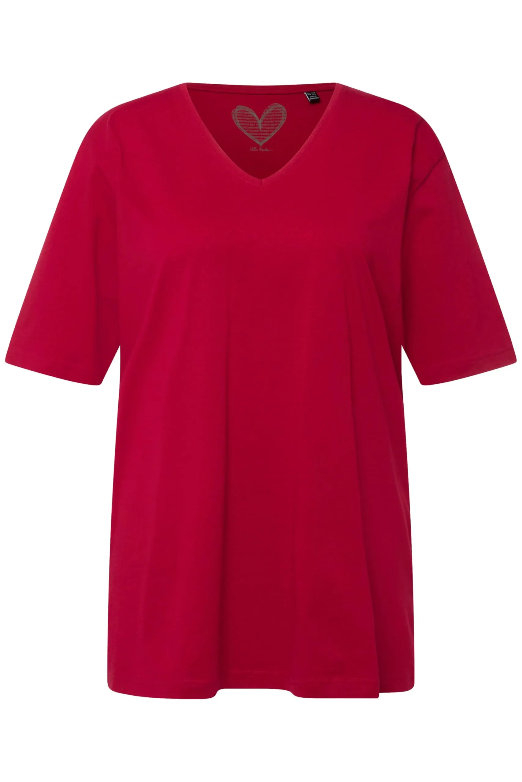 Ulla Popken Maglietta Basic Scollo a V Mezza Manica Donna, Papavero, 60-62 - immagine 4
