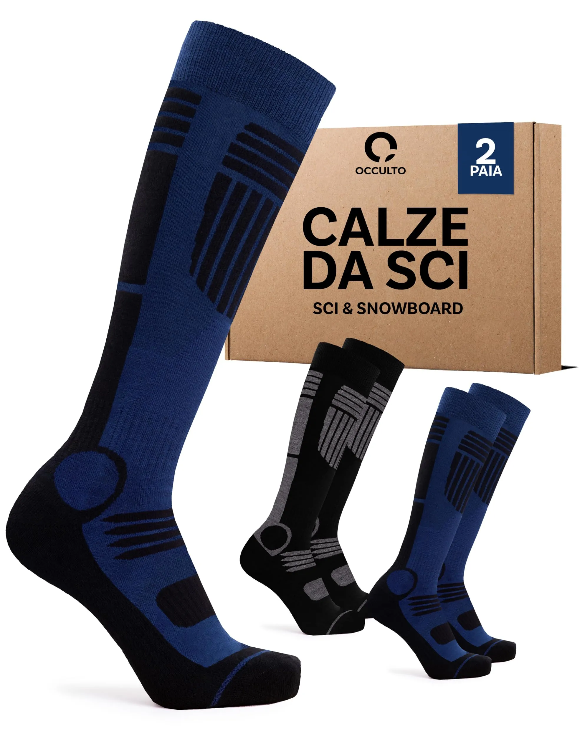 Occulto Calze da Sci Uomo Felix, 2 Paia Blu Antracite, 43-46 - immagine 1