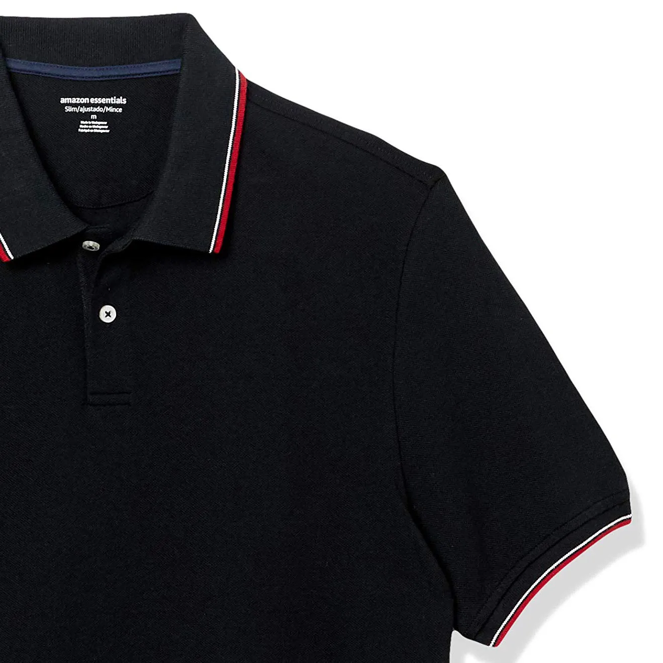 Amazon Essentials Men's Slim-Fit Cotton Piqué Polo, Nero Thin Stripe, M - immagine 9