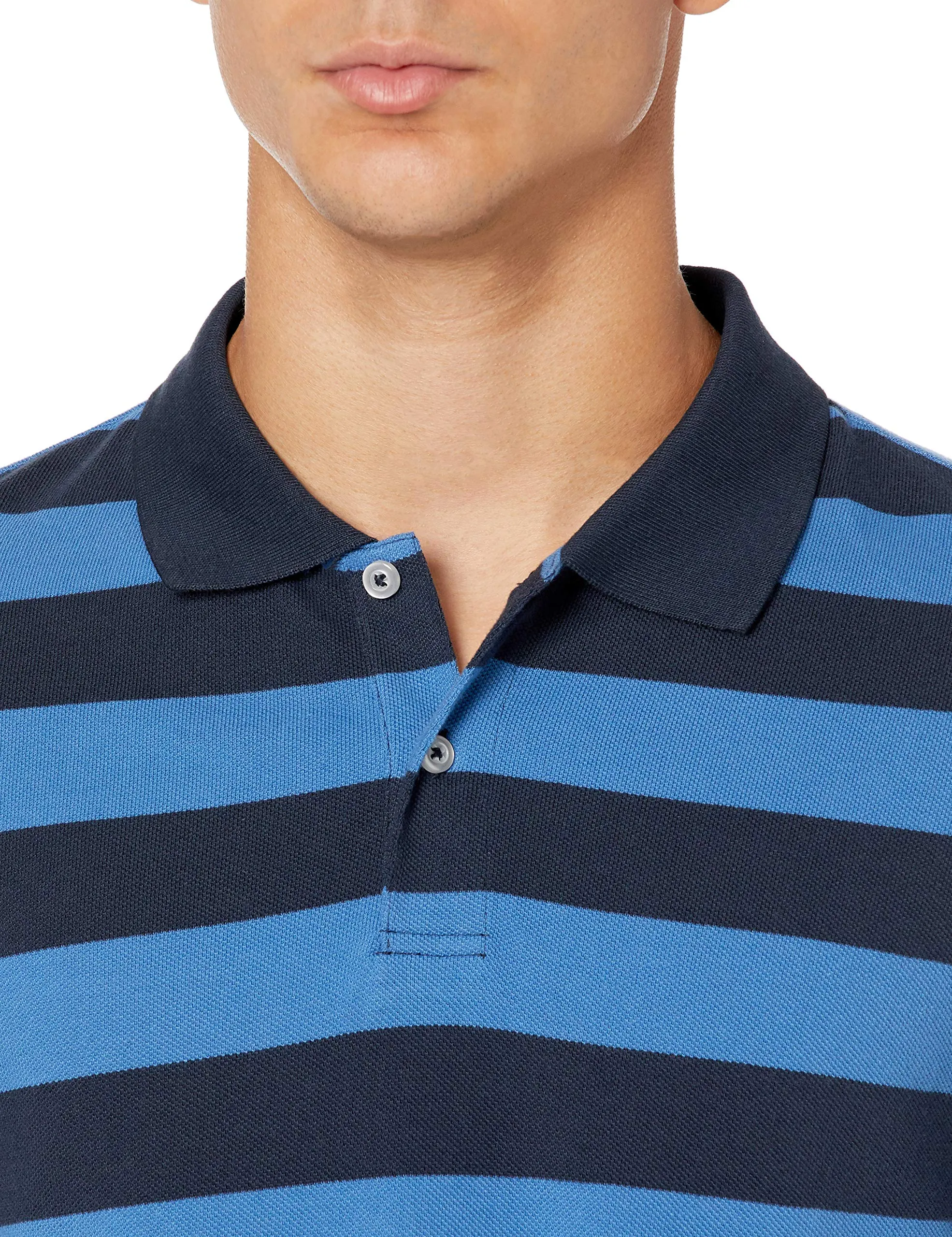 Amazon Essentials Polo in Piqué di Cotone Slim Uomo, Nero Blu Righe da Rugby, XS - immagine 4