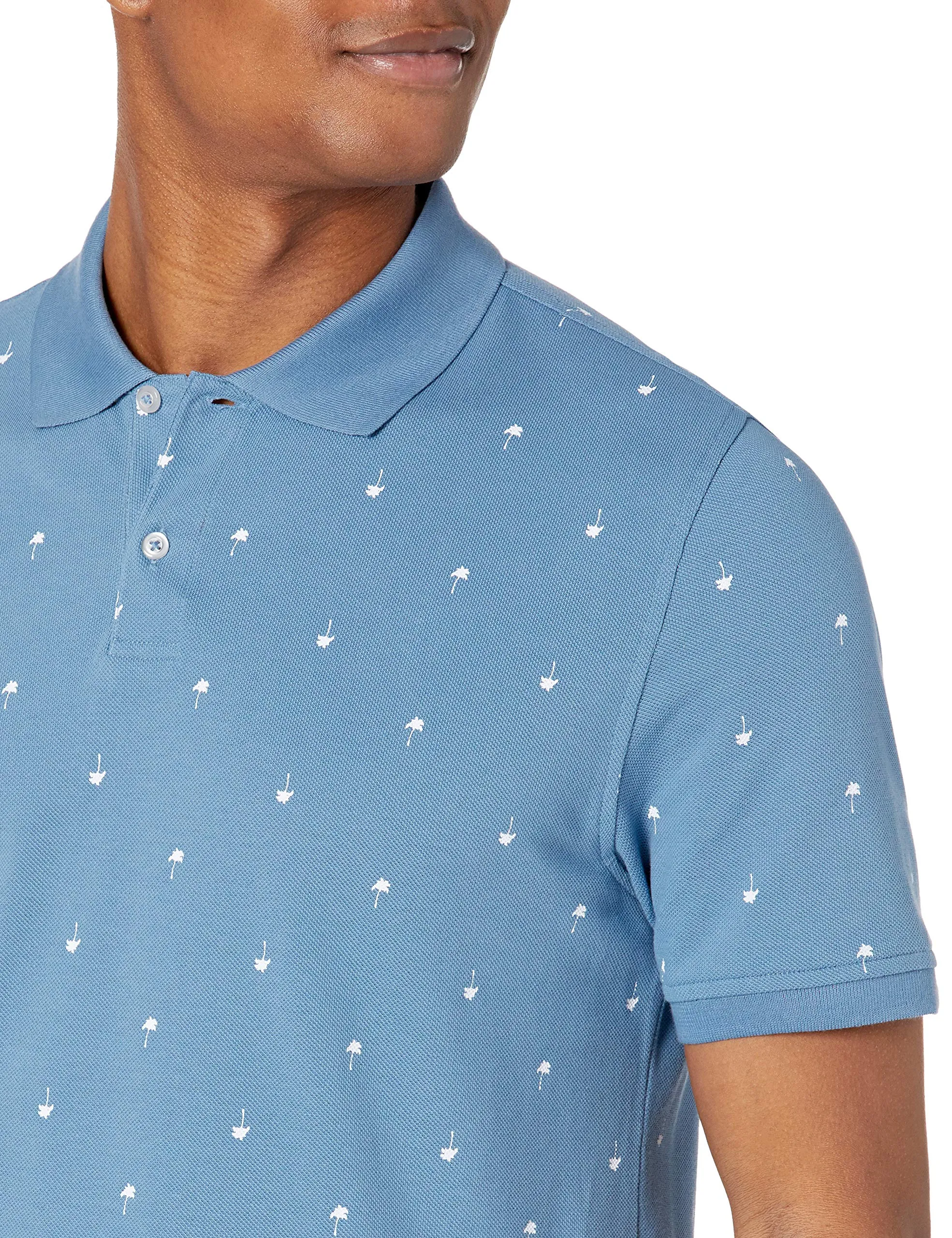 Amazon Essentials Polo in piqué di Cotone Slim Uomo, Blu Stampa Palme, S - immagine 5