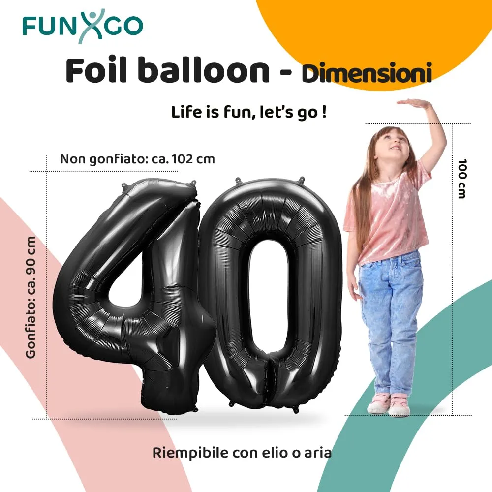 FUNXGO Palloncino Nero Numero 40 - immagine 2