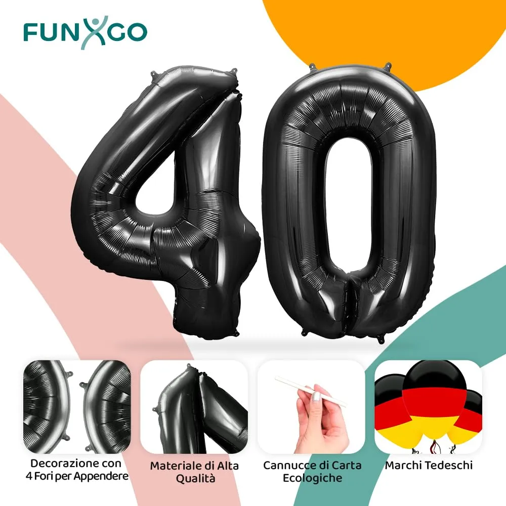 FUNXGO Palloncino Nero Numero 40 - immagine 3