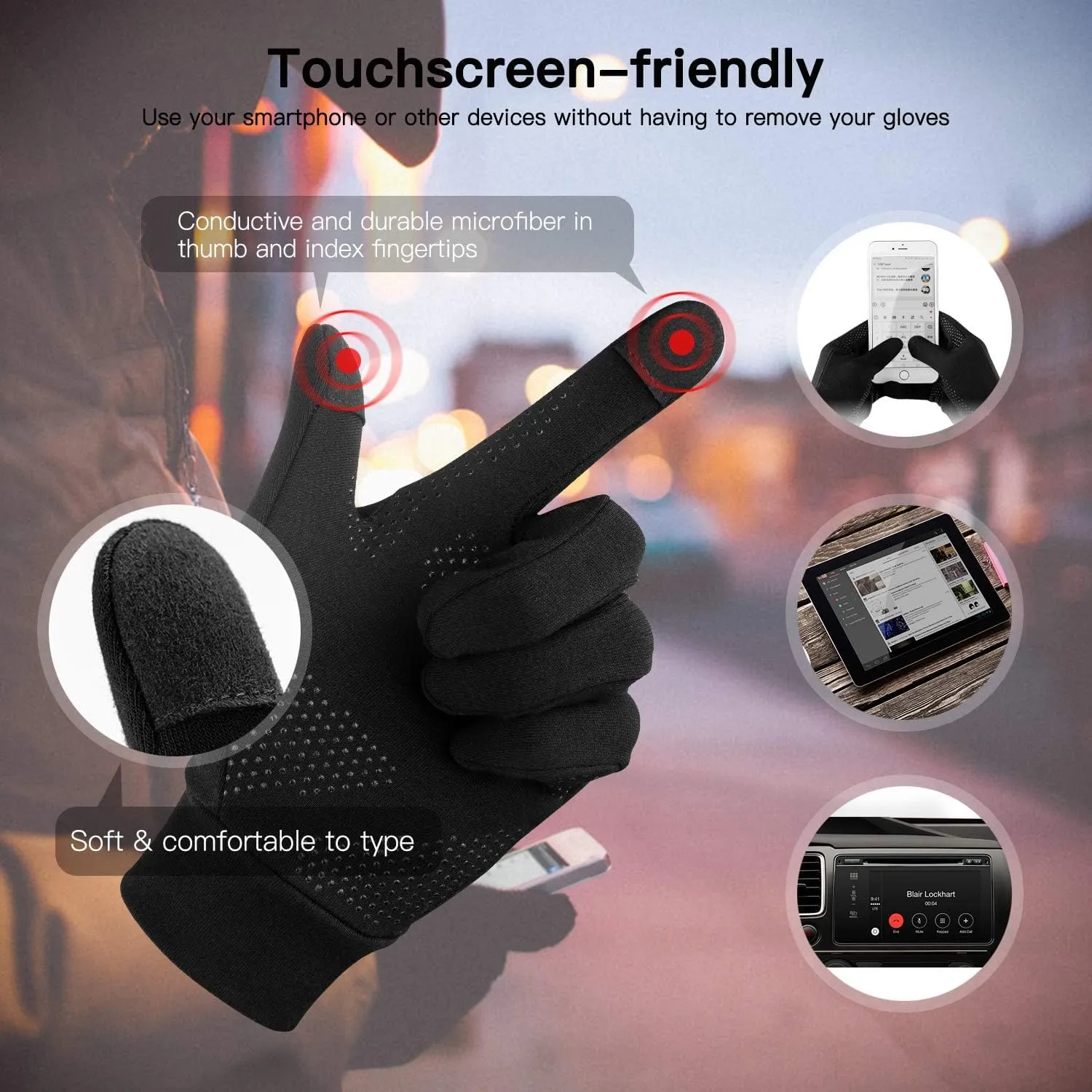 Unigear Guanti Termici Invernali Touchscreen Antiscivolo, Nero, Taglia L - immagine 5