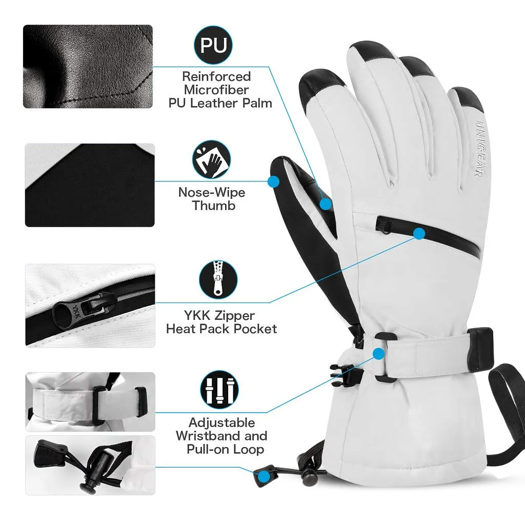 Unigear Guanti Sci e Snowboard Uomo Donna Termici Impermeabili Antiscivolo, Bianco, L - immagine 5