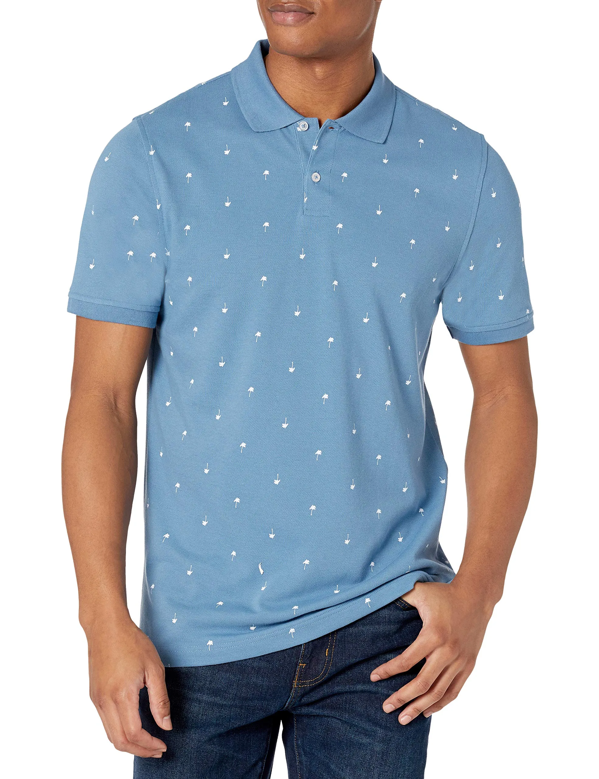 Amazon Essentials Polo in Piqué di Cotone Slim Uomo, Blu Stampa Palme, XL - immagine 2