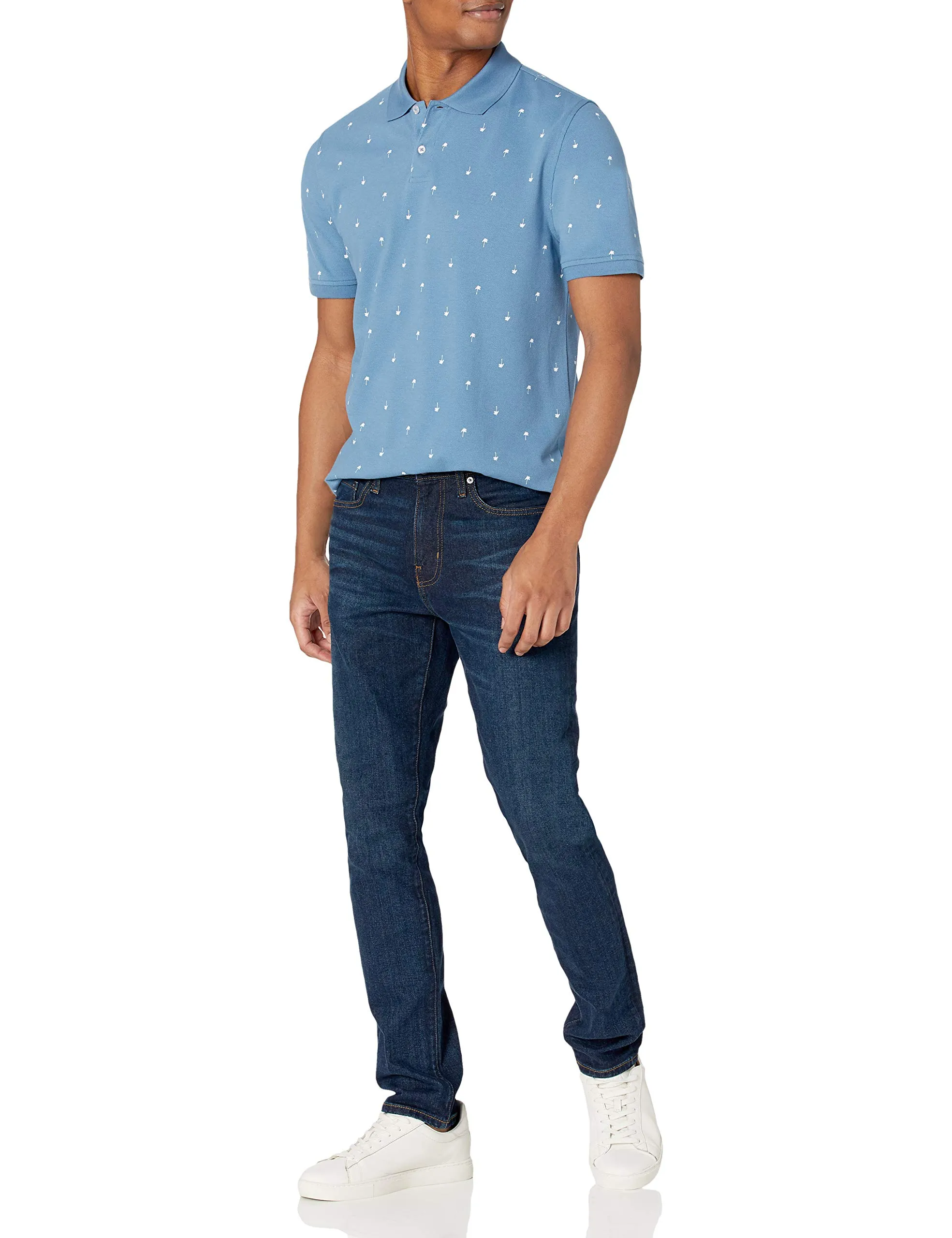 Amazon Essentials Polo in Piqué di Cotone Slim Uomo, Blu Stampa Palme, XL - immagine 6