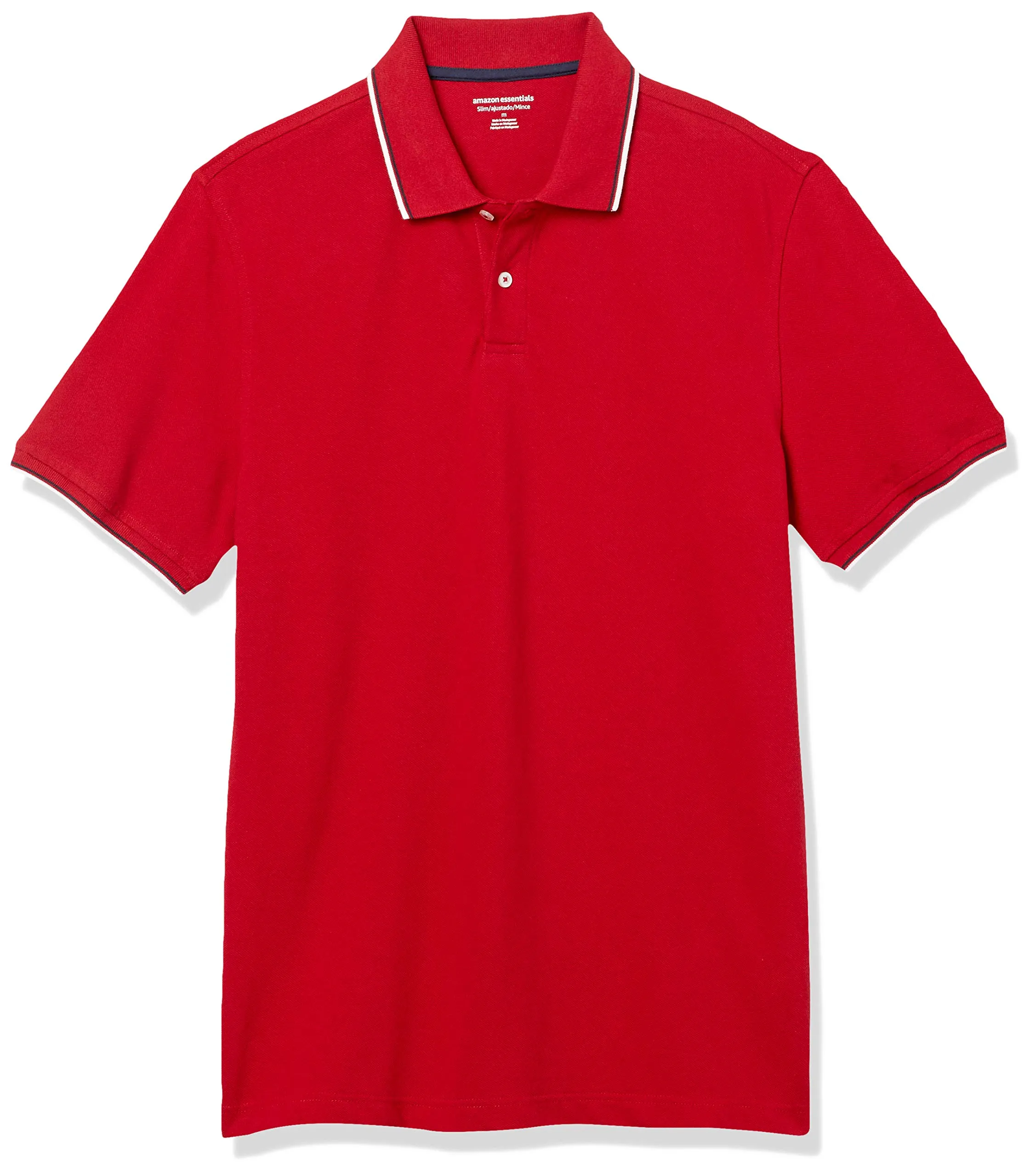Amazon Essentials Polo in Piqué di Cotone Slim Uomo, Rosso Thin Stripe, XS - immagine 1
