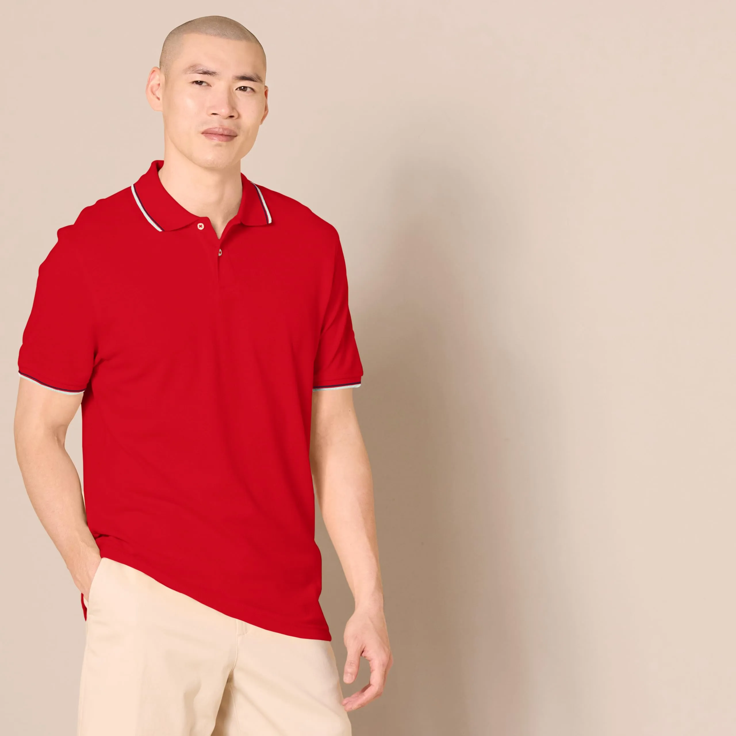 Amazon Essentials Polo in Piqué di Cotone Slim Uomo, Rosso Thin Stripe, XS - immagine 3