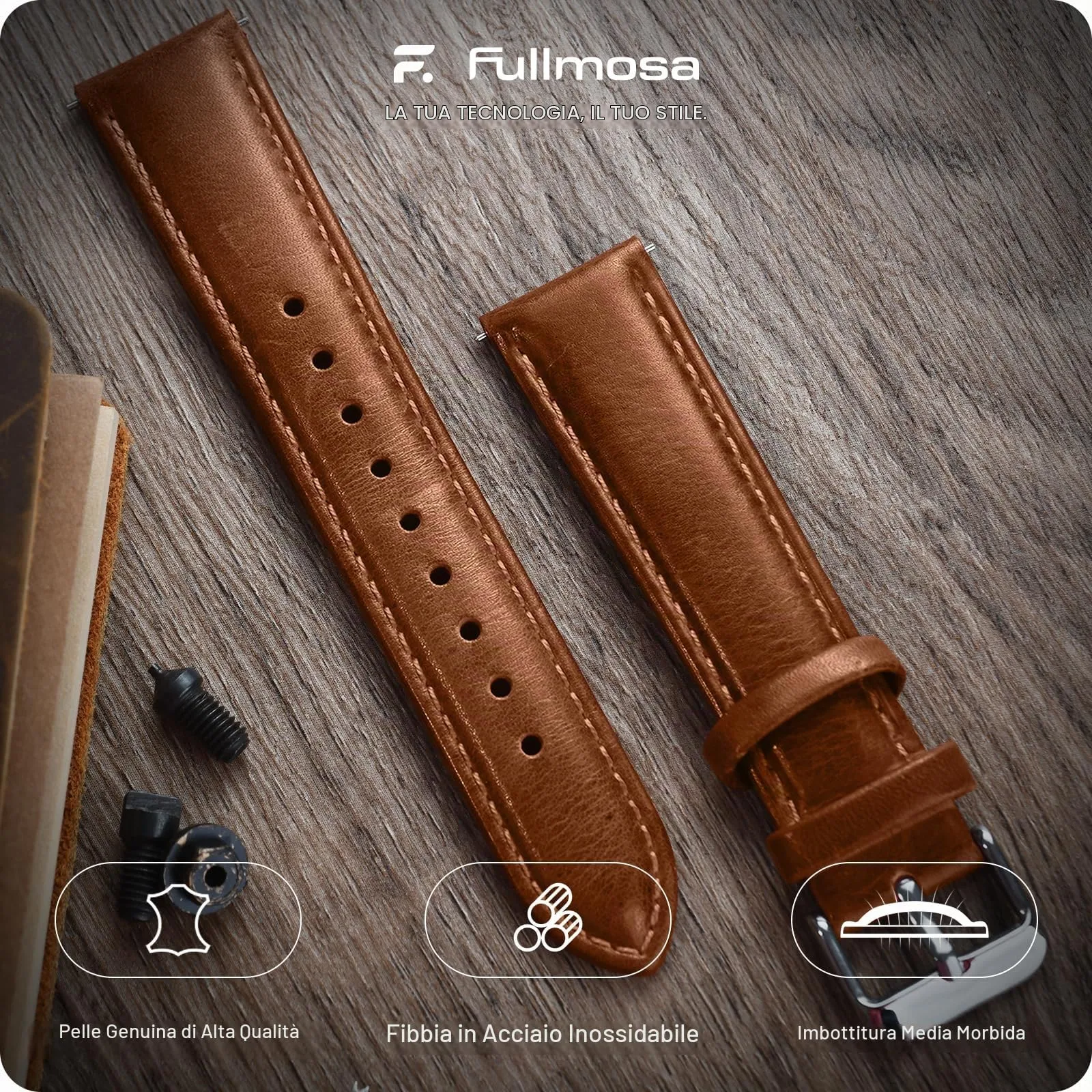 Fullmosa Cinturino Orologio 20mm in Vera Pelle a Sgancio Rapido, Marrone - immagine 2