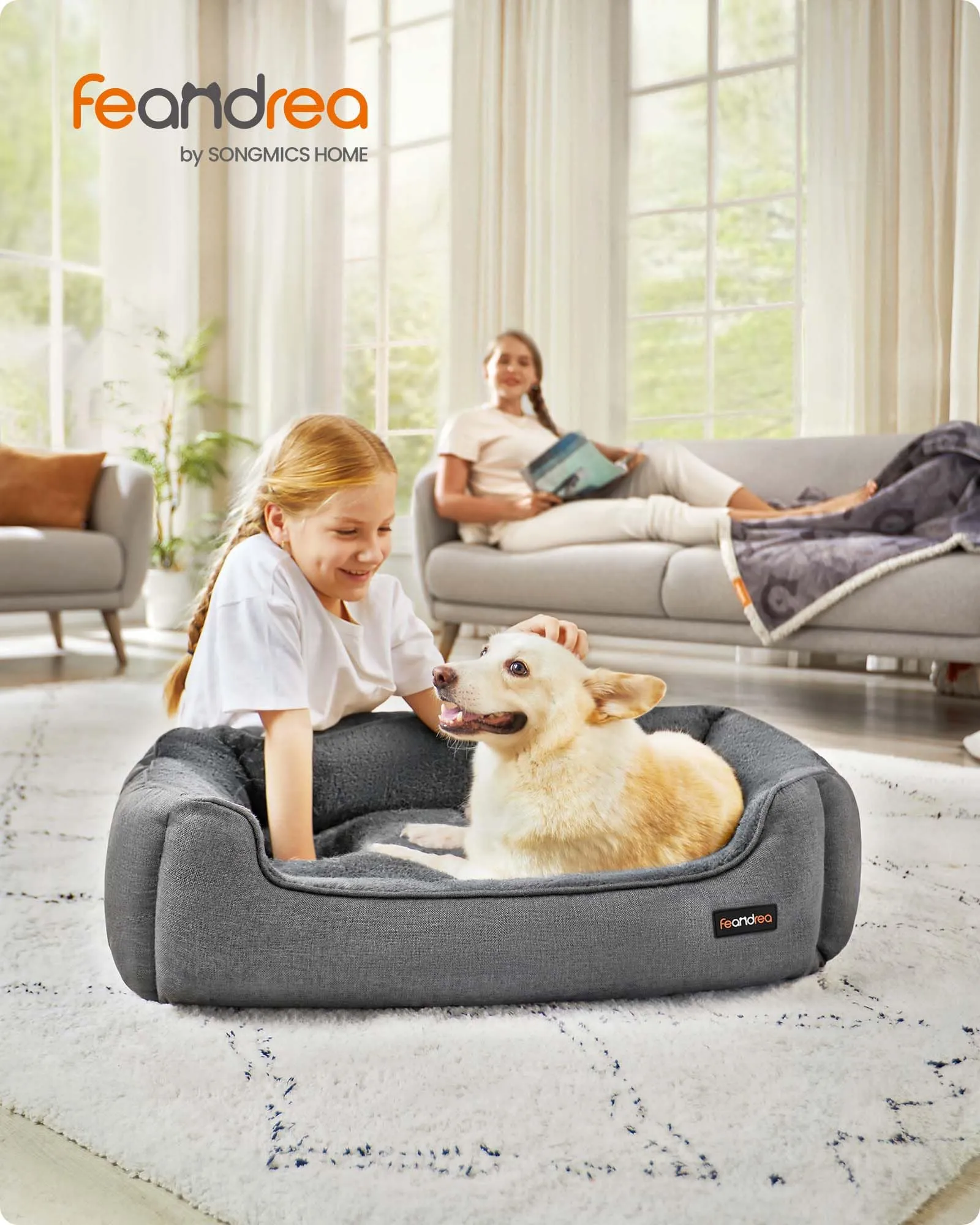 Feandrea Cuccia per Cani in Simil Lino, Taglia L, 90 x 75 x 25 cm, Grigio Chiaro PGW11GG - immagine 2