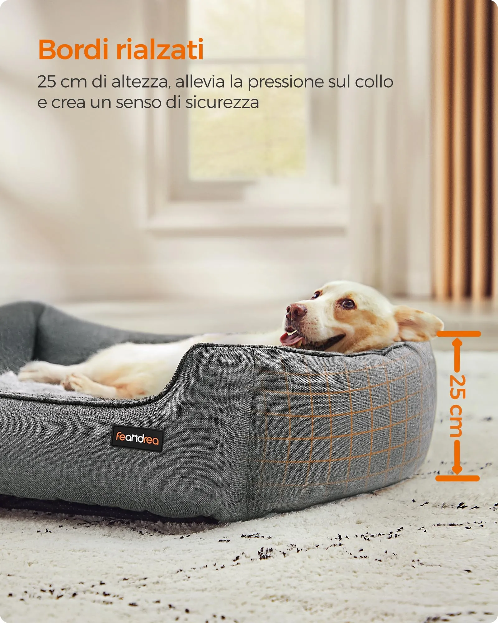 Feandrea Cuccia per Cani in Simil Lino, Taglia L, 90 x 75 x 25 cm, Grigio Chiaro PGW11GG - immagine 3