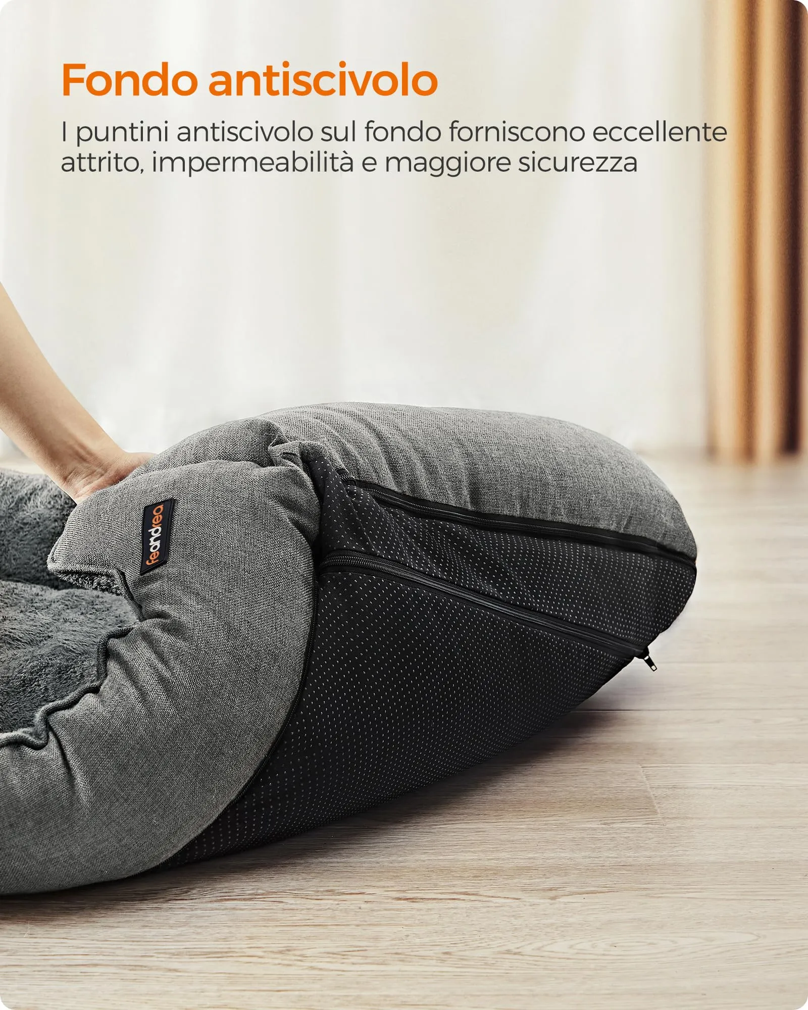 Feandrea Cuccia per Cani in Simil Lino, Taglia L, 90 x 75 x 25 cm, Grigio Chiaro PGW11GG - immagine 5