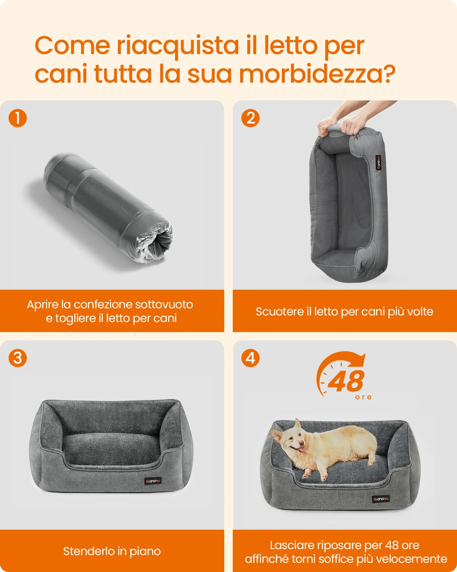 Feandrea Cuccia per Cani in Simil Lino, Taglia L, 90 x 75 x 25 cm, Grigio Chiaro PGW11GG - immagine 8