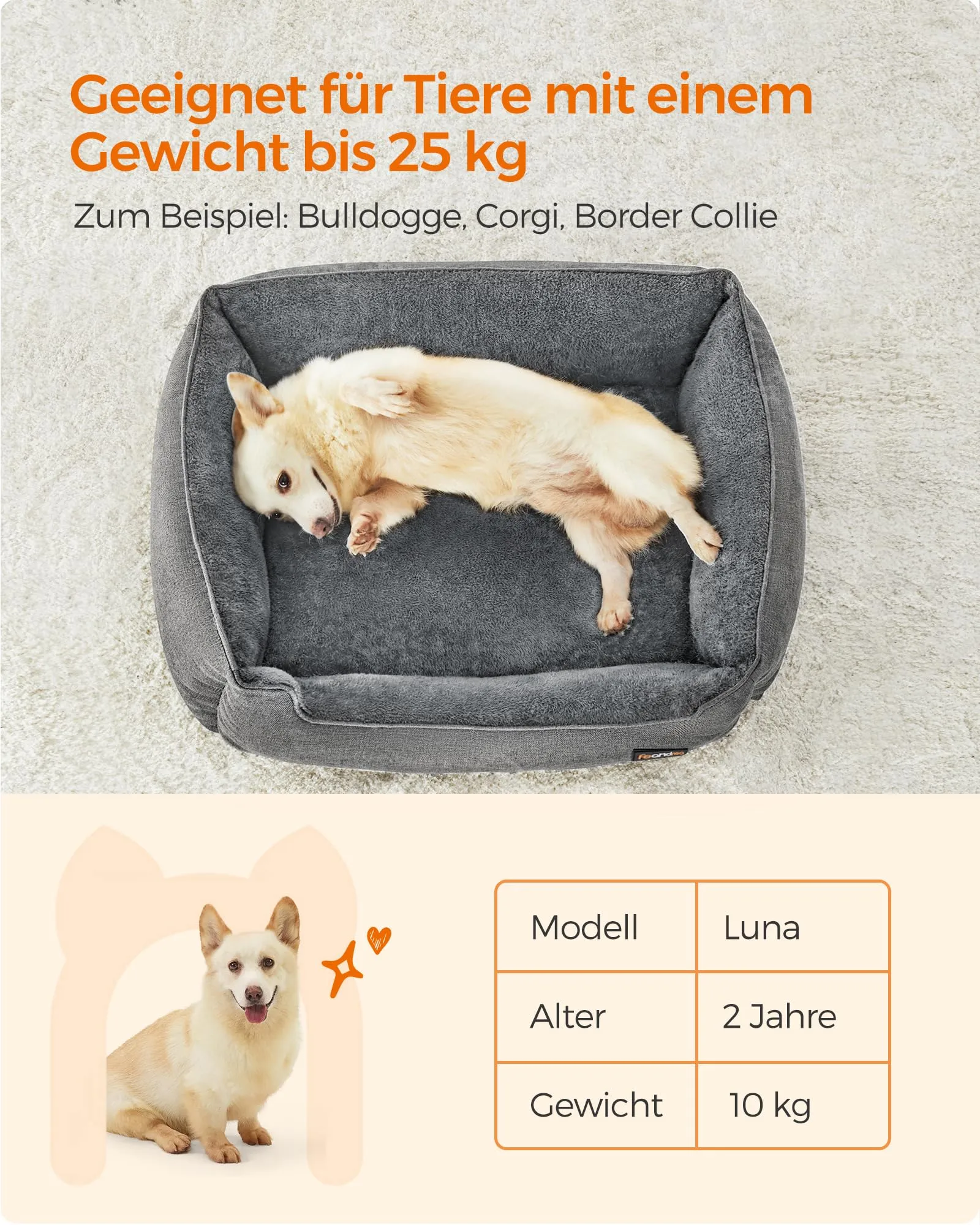 Feandrea Cuccia per Cani in Simil Lino, Taglia L, 90 x 75 x 25 cm, Grigio Chiaro PGW11GG - immagine 9