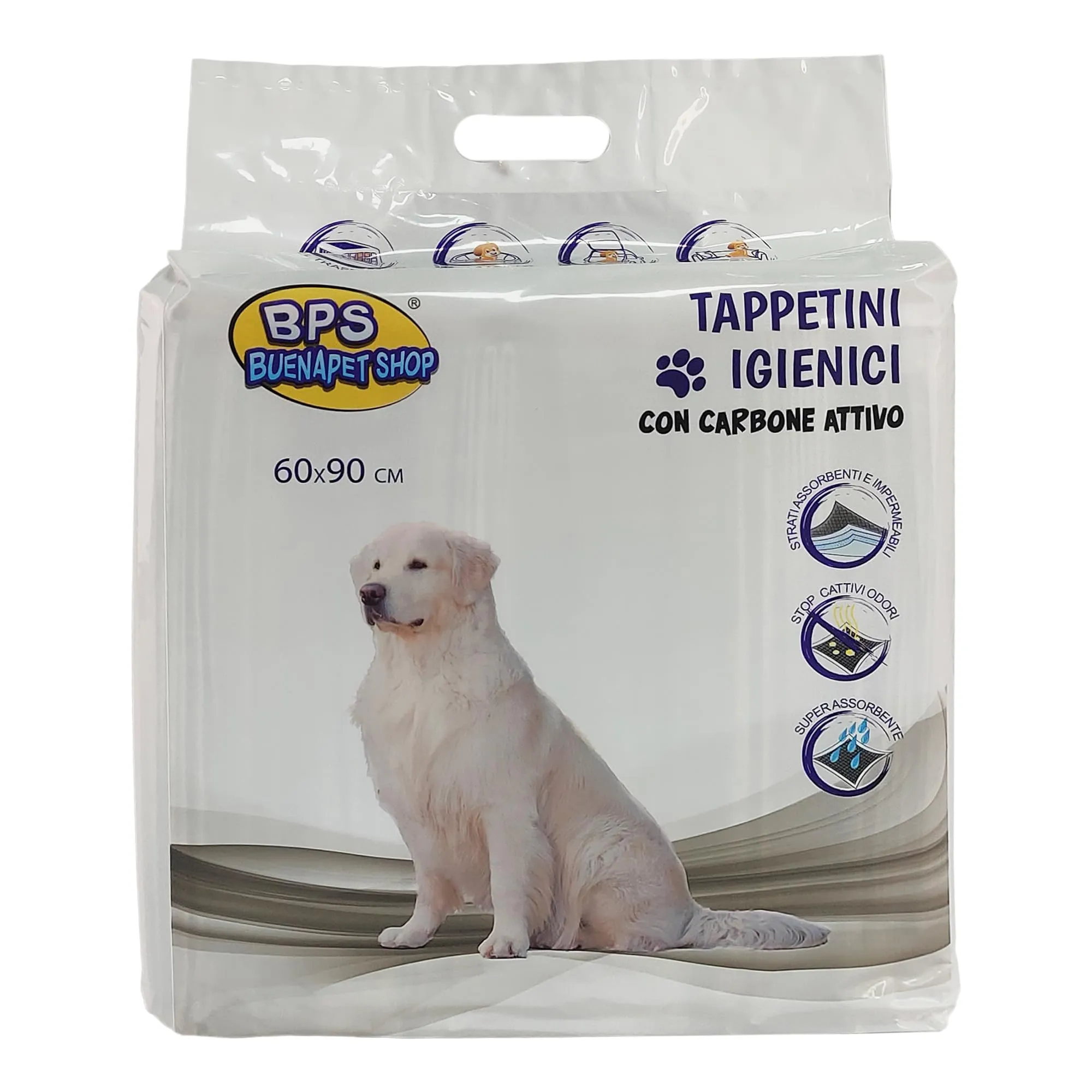 BPS Buena Pet Shop Tappetino Igienico Assorbente per Cani con Carboni Attivi, 120 Pezzi, 60x90cm - immagine 2