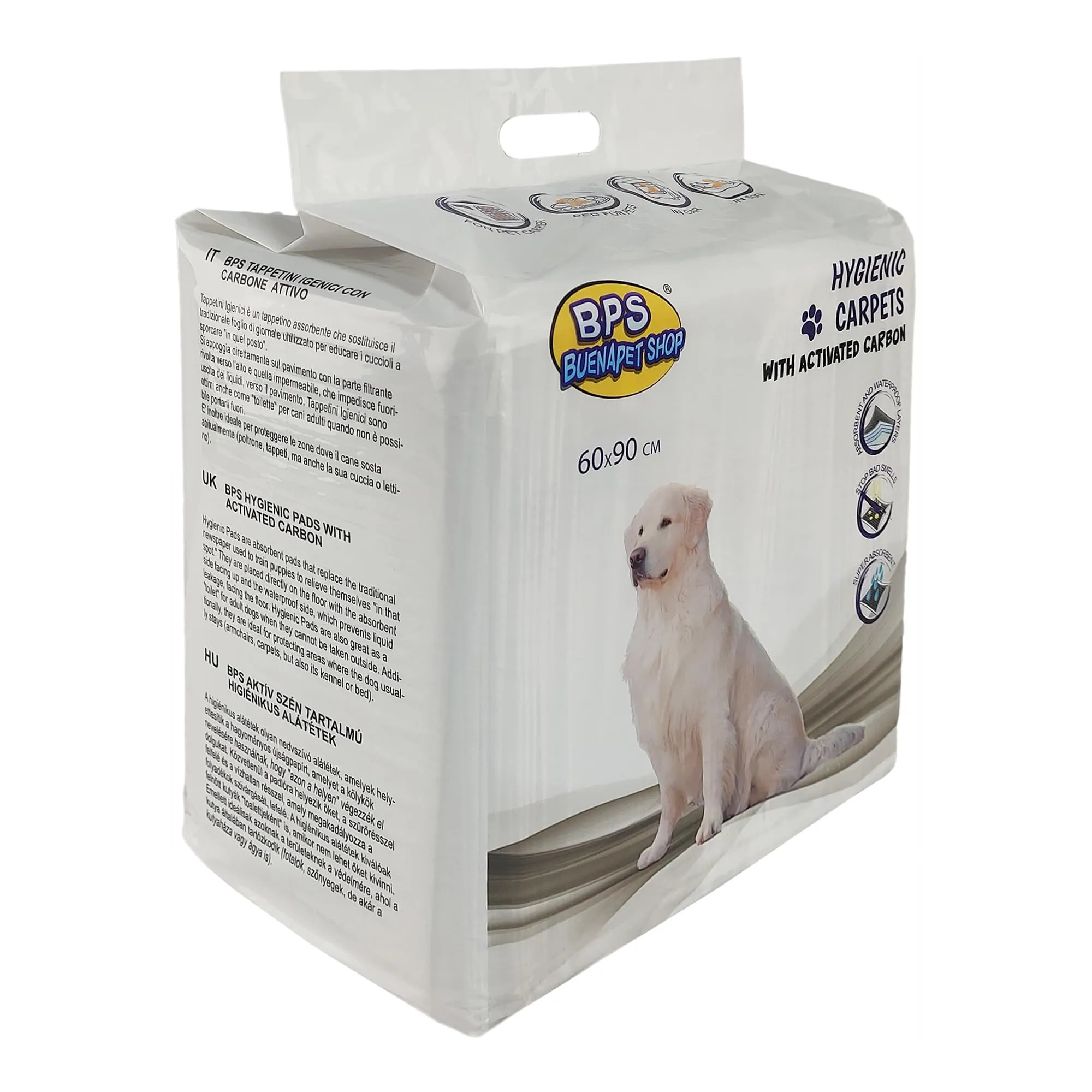 BPS Buena Pet Shop Tappetino Igienico Assorbente per Cani con Carboni Attivi, 120 Pezzi, 60x90cm - immagine 3